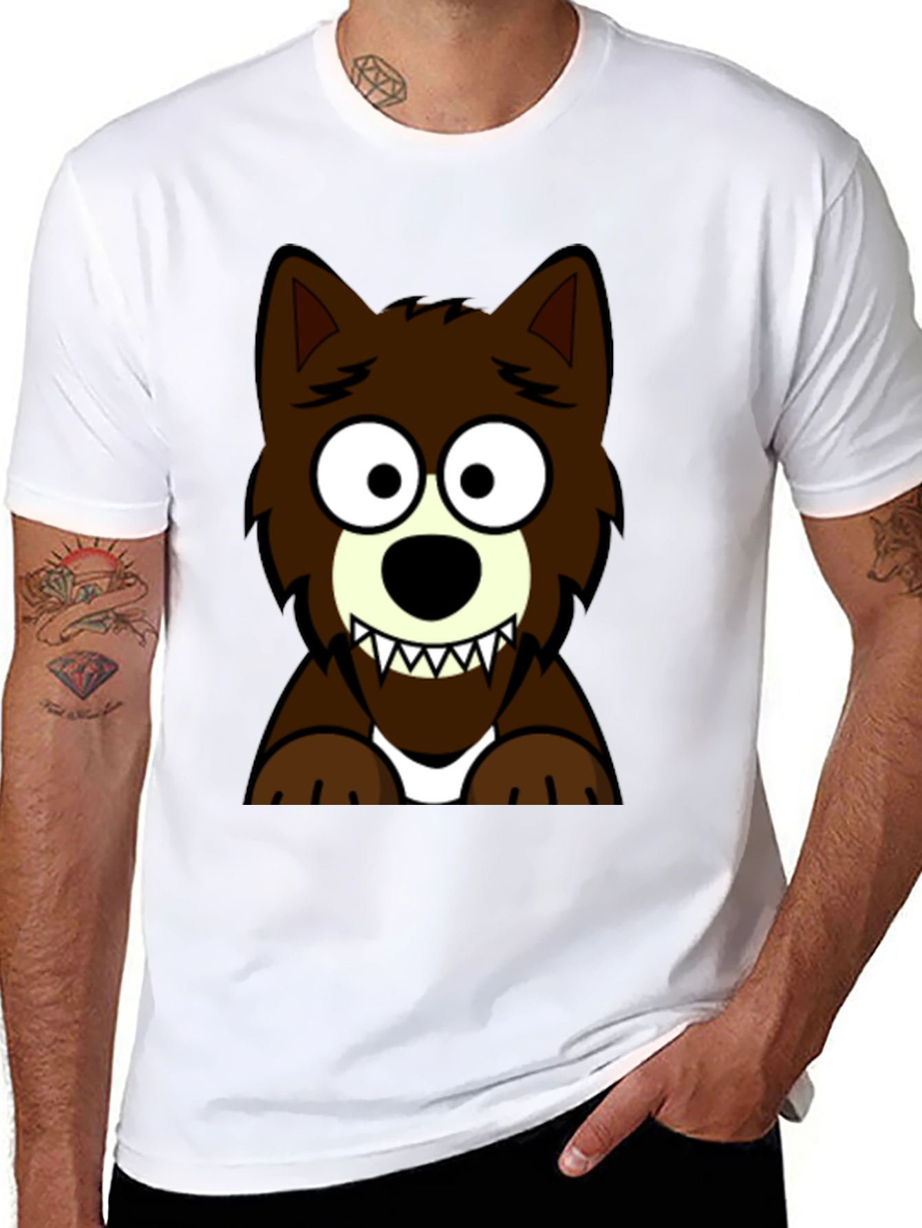 Black Cartoon Wolf Graphic Tee - Black T-Shirt view 8