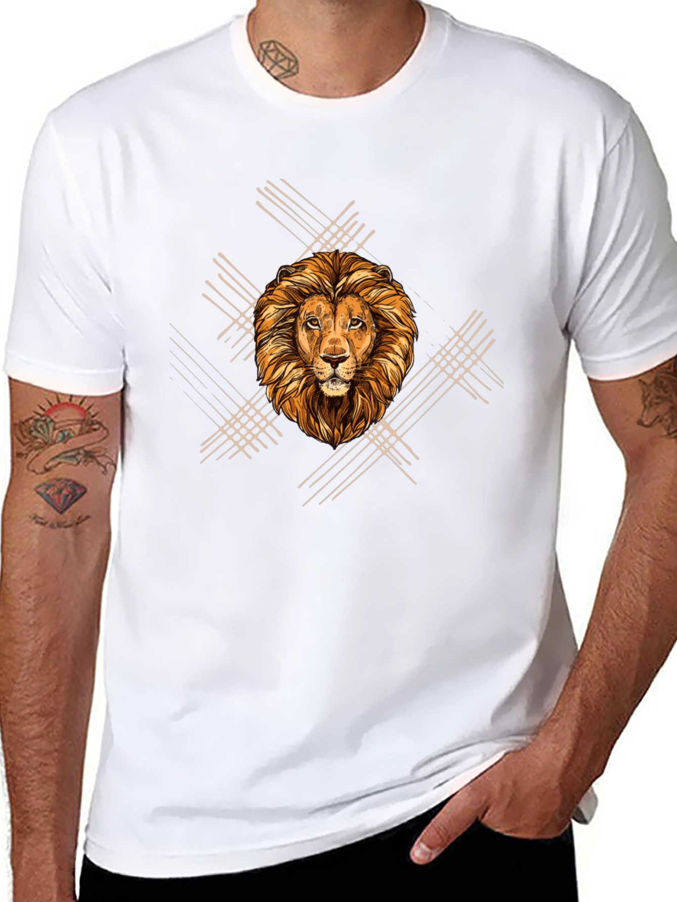 Black Lion Graphic Print Men's Black T-Shirt view 8