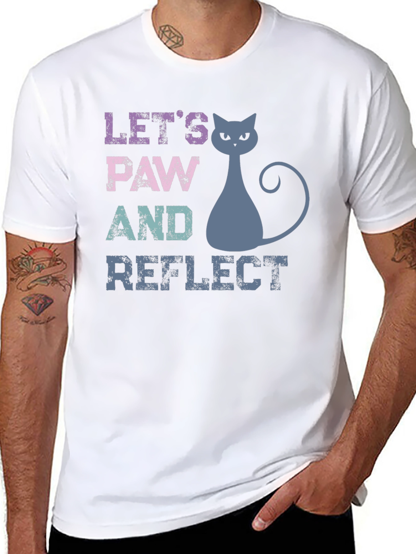 Black Let's Paw and Reflect Cat T-Shirt view 8