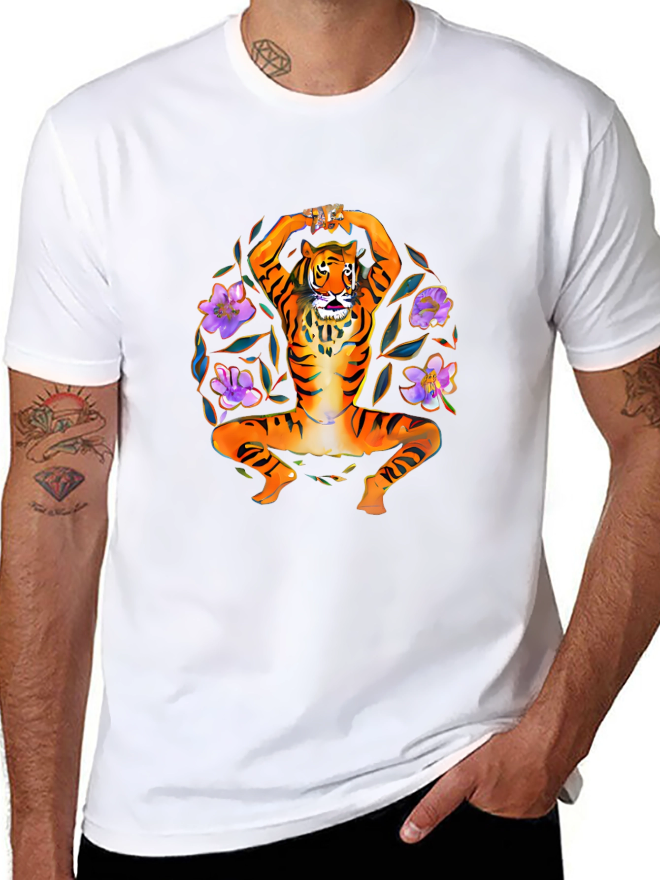 Black Yoga Tiger Graphic T-Shirt - Men's Black Tee view 8