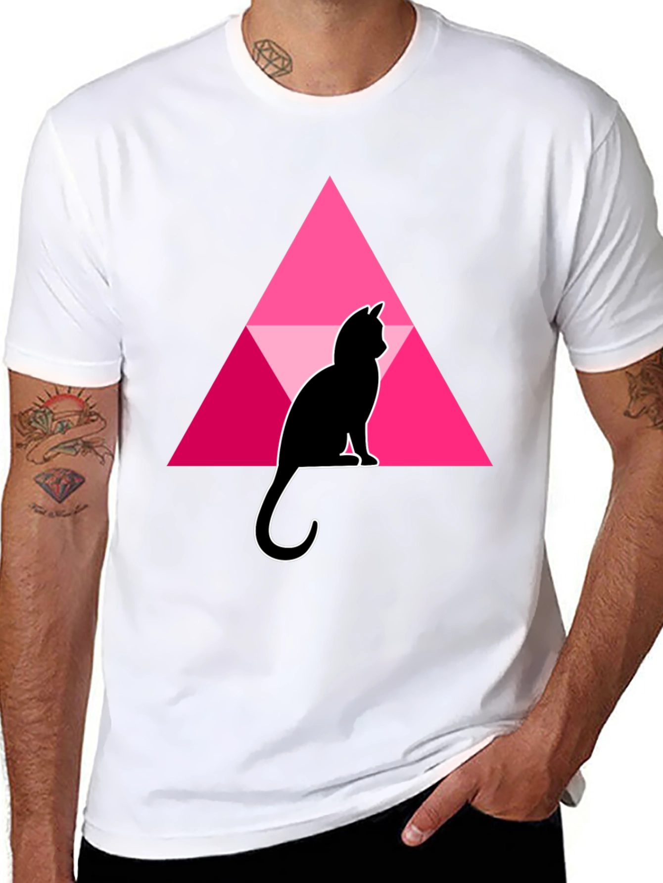 Black Cat and Triangle Graphic Black T-Shirt view 8