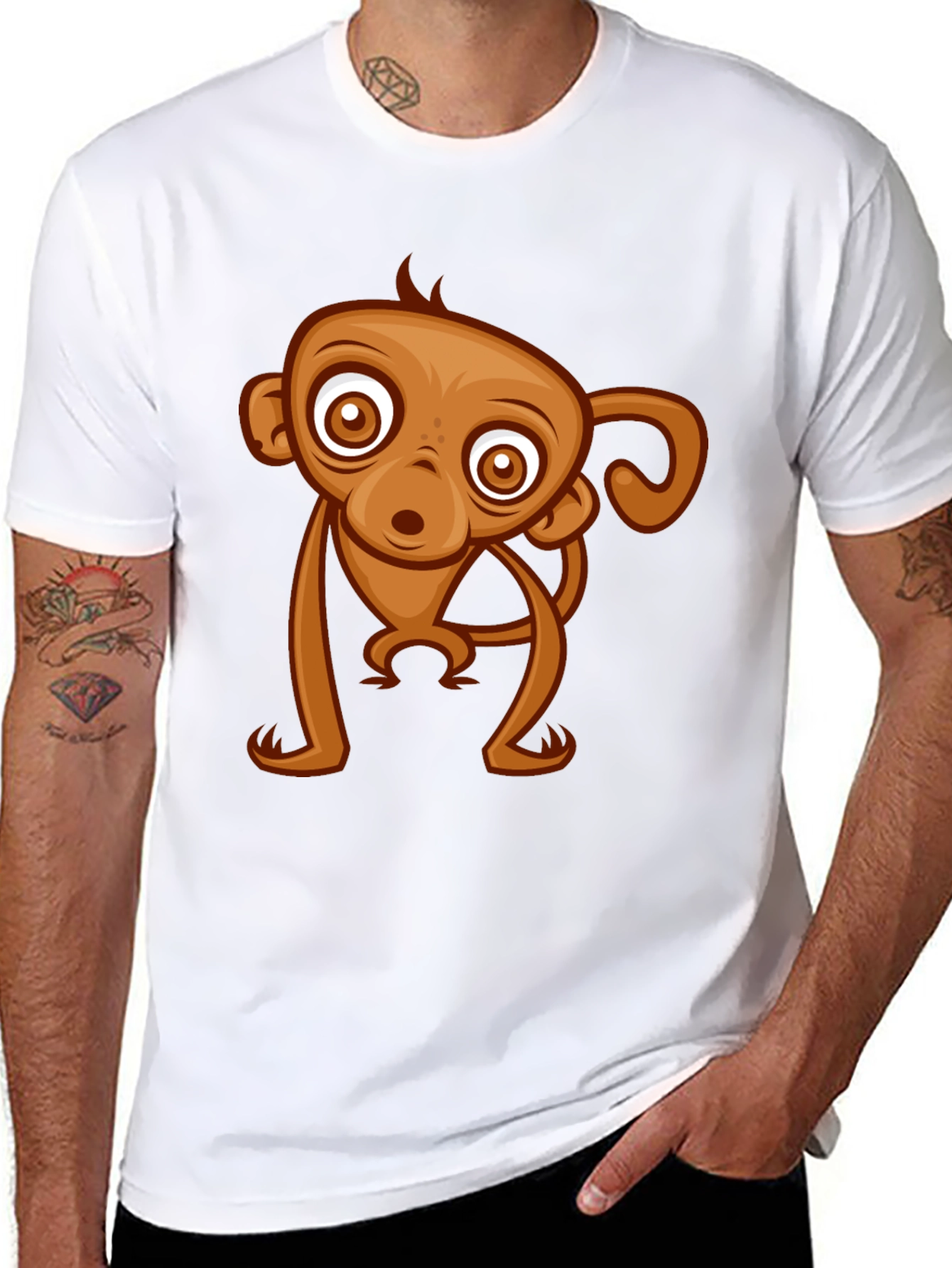 Black Cute Monkey Graphic Tee - Black Cotton T-Shirt view 8