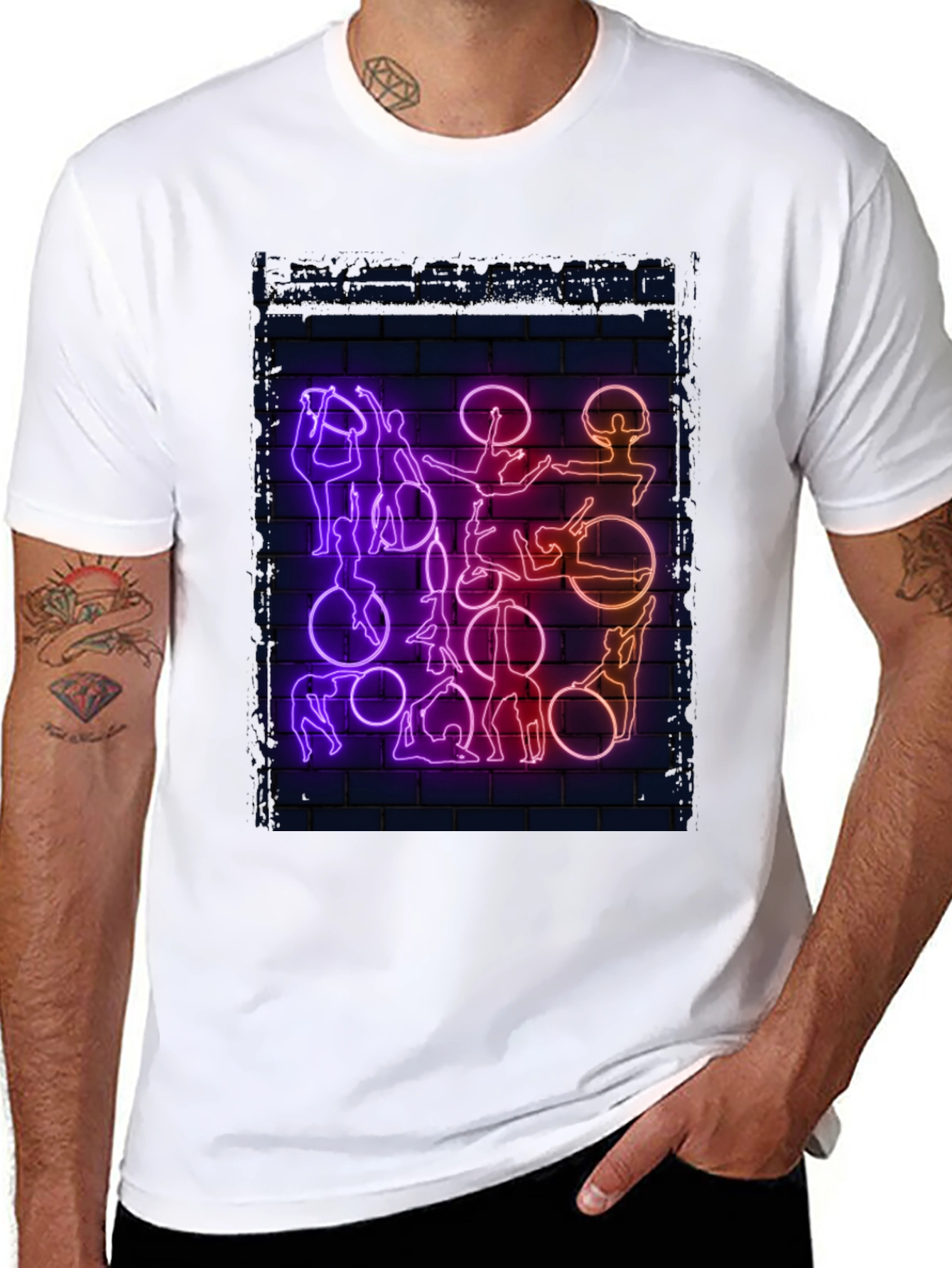 Black Neon Aerial Acrobatics Graphic T-Shirt view 8