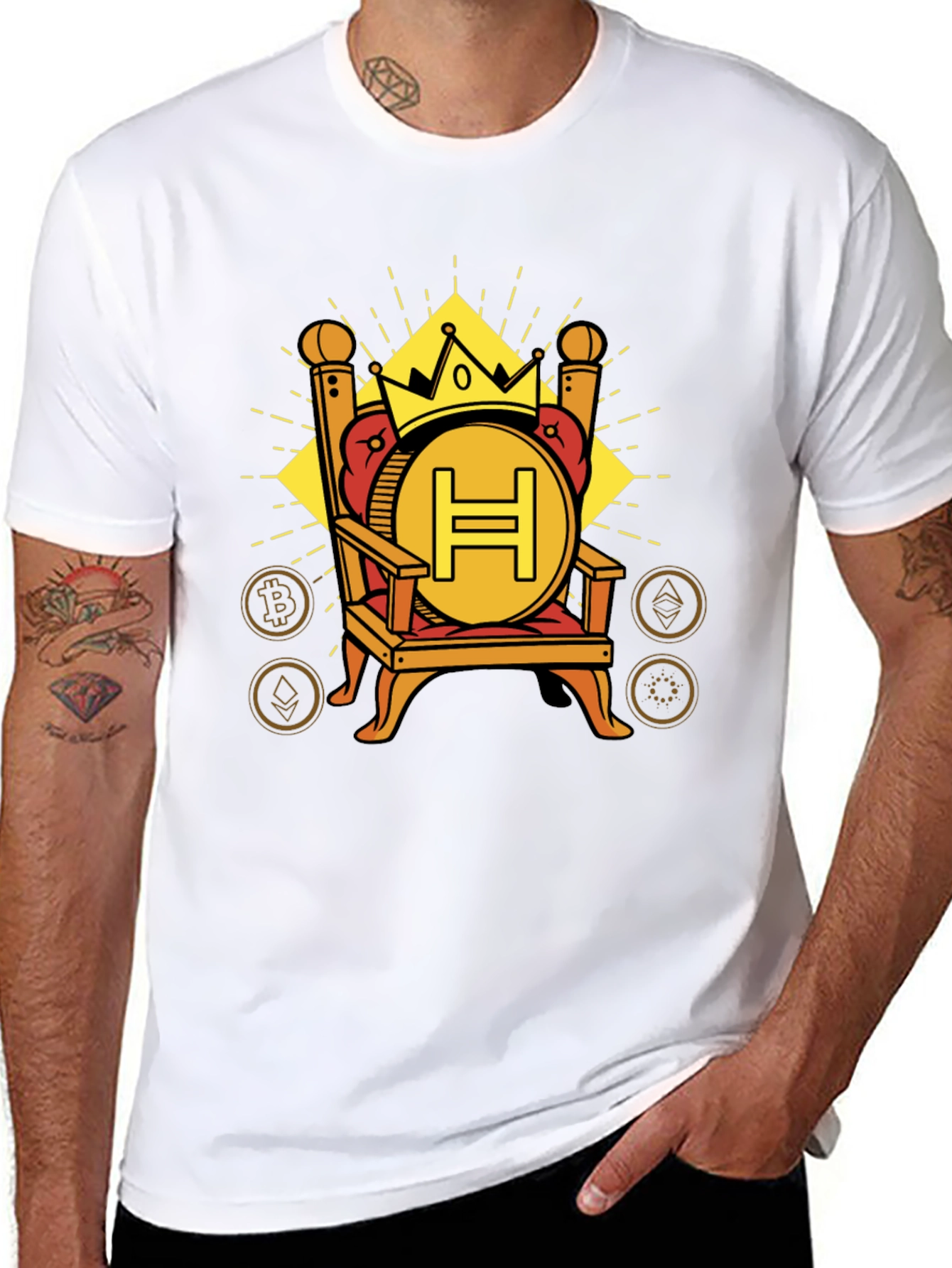 Black Crypto King T-Shirt - H Coin Throne Design view 8