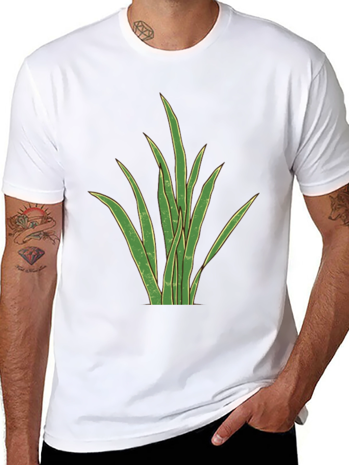 Black Men's Black T-Shirt with Graphic Plant Design view 8