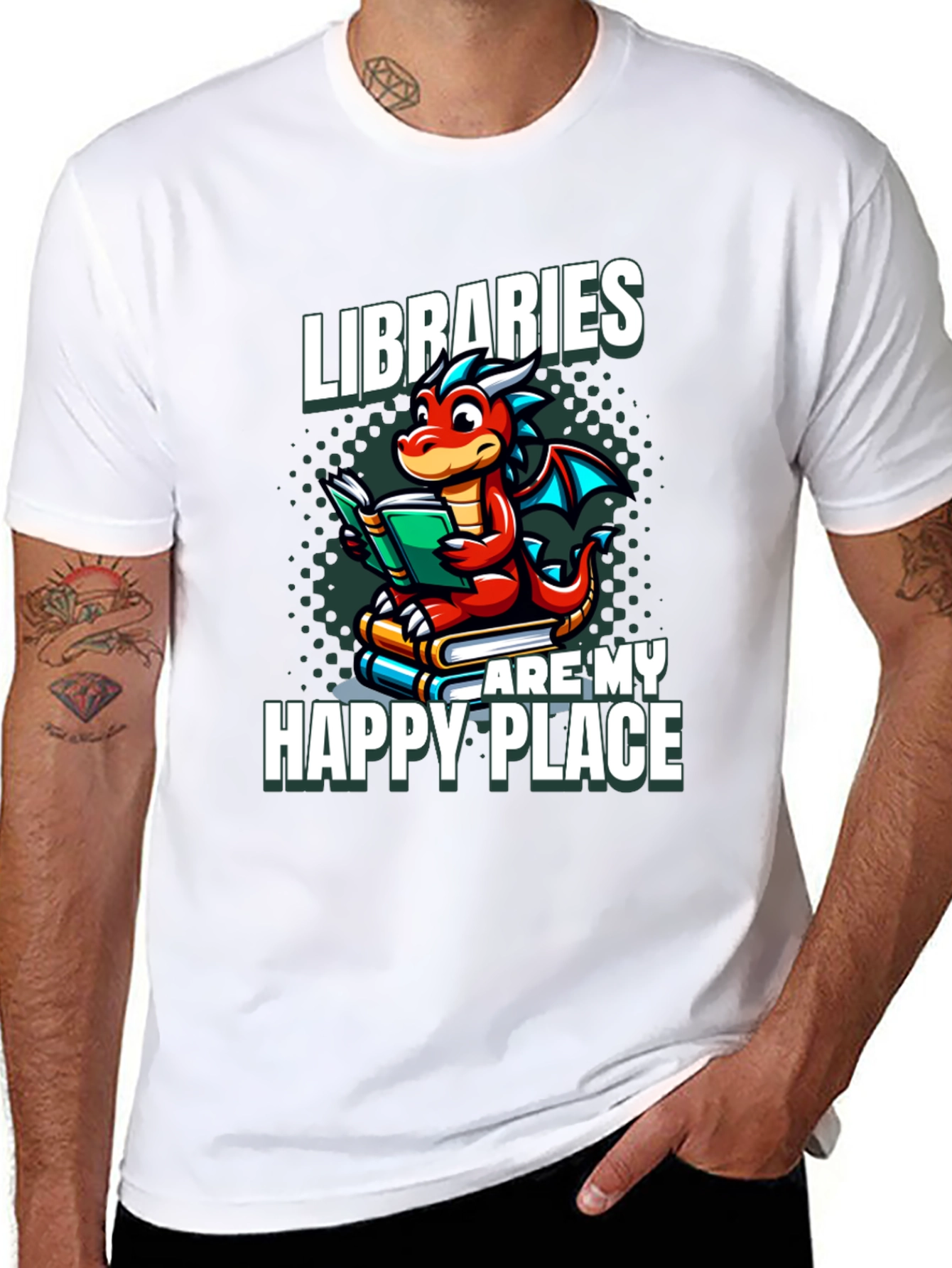 Black Libraries Are My Happy Place Dragon Reading Book T-Shirt view 8