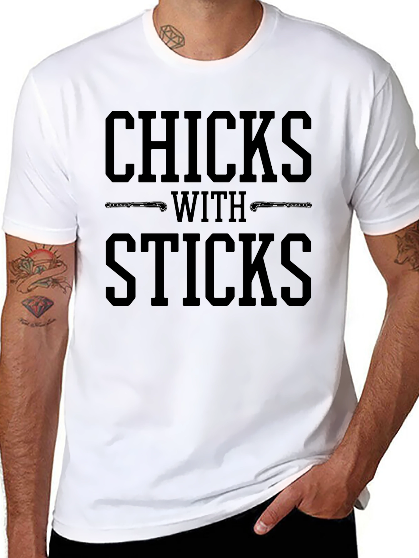 Black Chicks With Sticks Black T-Shirt view 8