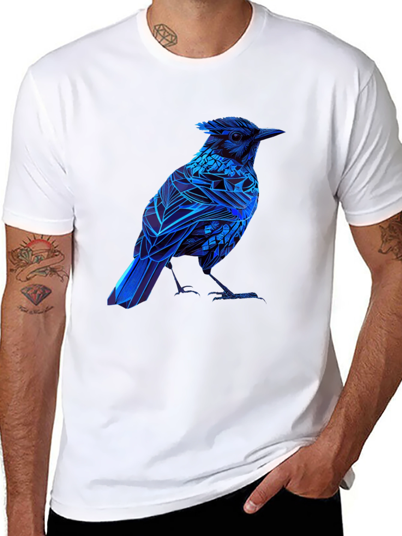 Black Blue Bird Graphic Tee - Modern Geometric Design view 8