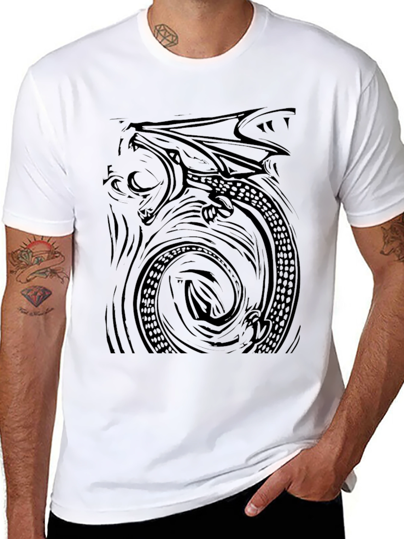 Black Men's Black Dragon Graphic T-Shirt view 8
