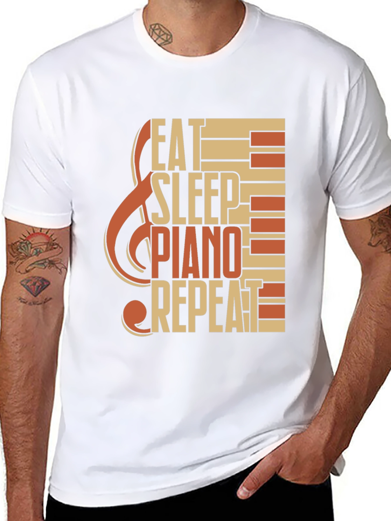 Black Eat Sleep Piano Repeat Graphic Tee view 8