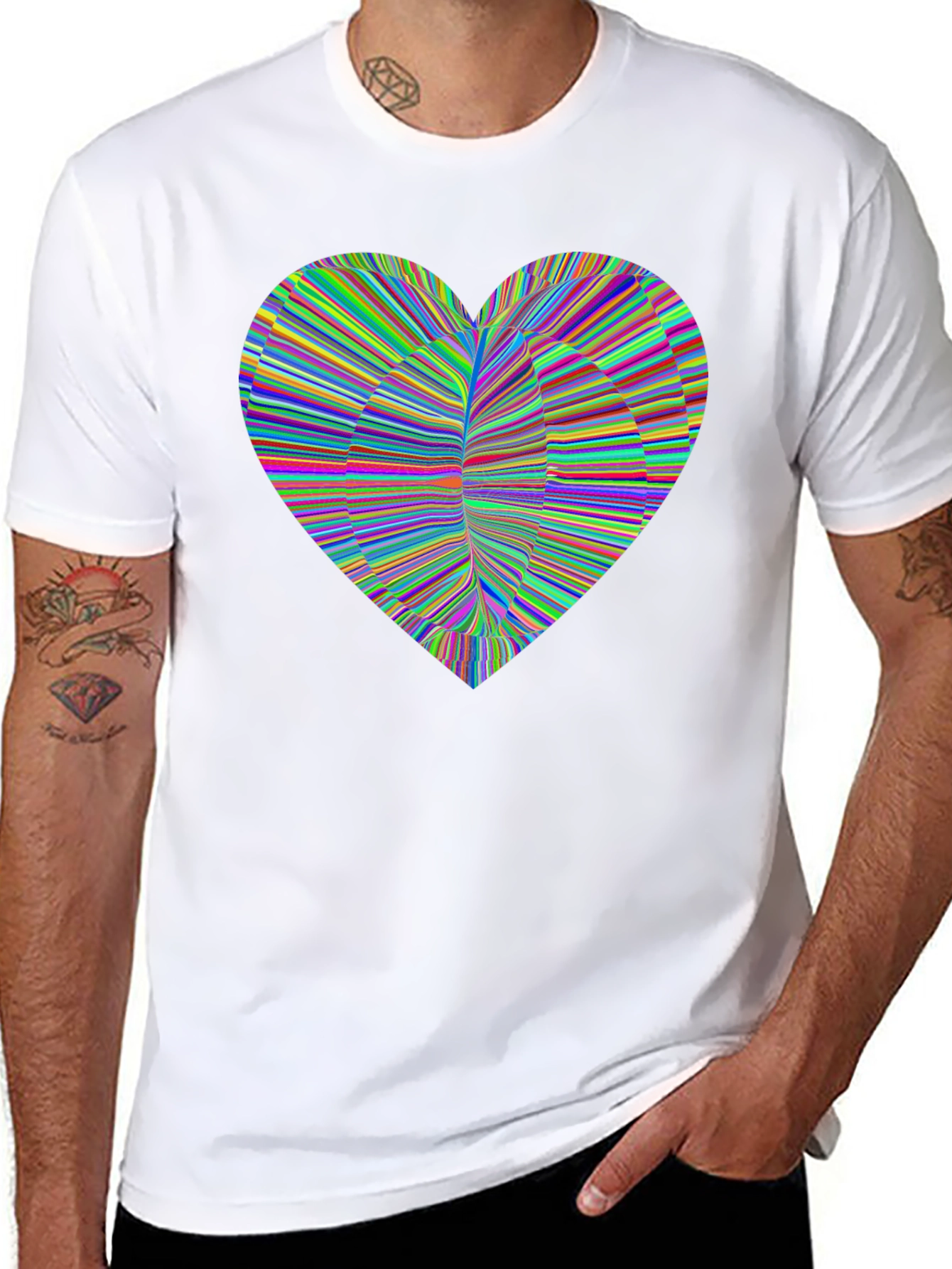 Black Colorful Heart Graphic Black T-Shirt view 8