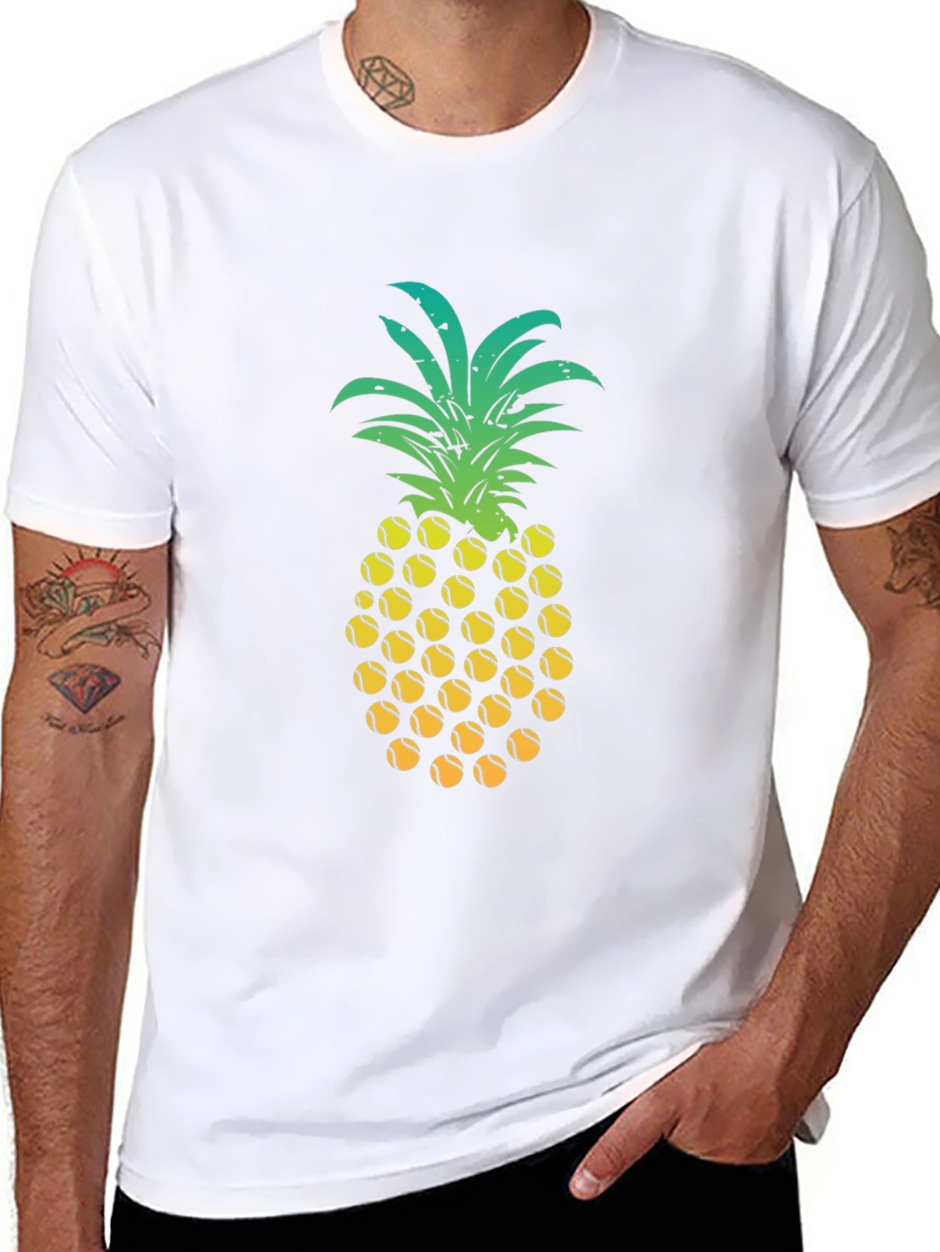 Black Pineapple Tennis Ball Graphic Tee - Fun Summer Shirt view 8