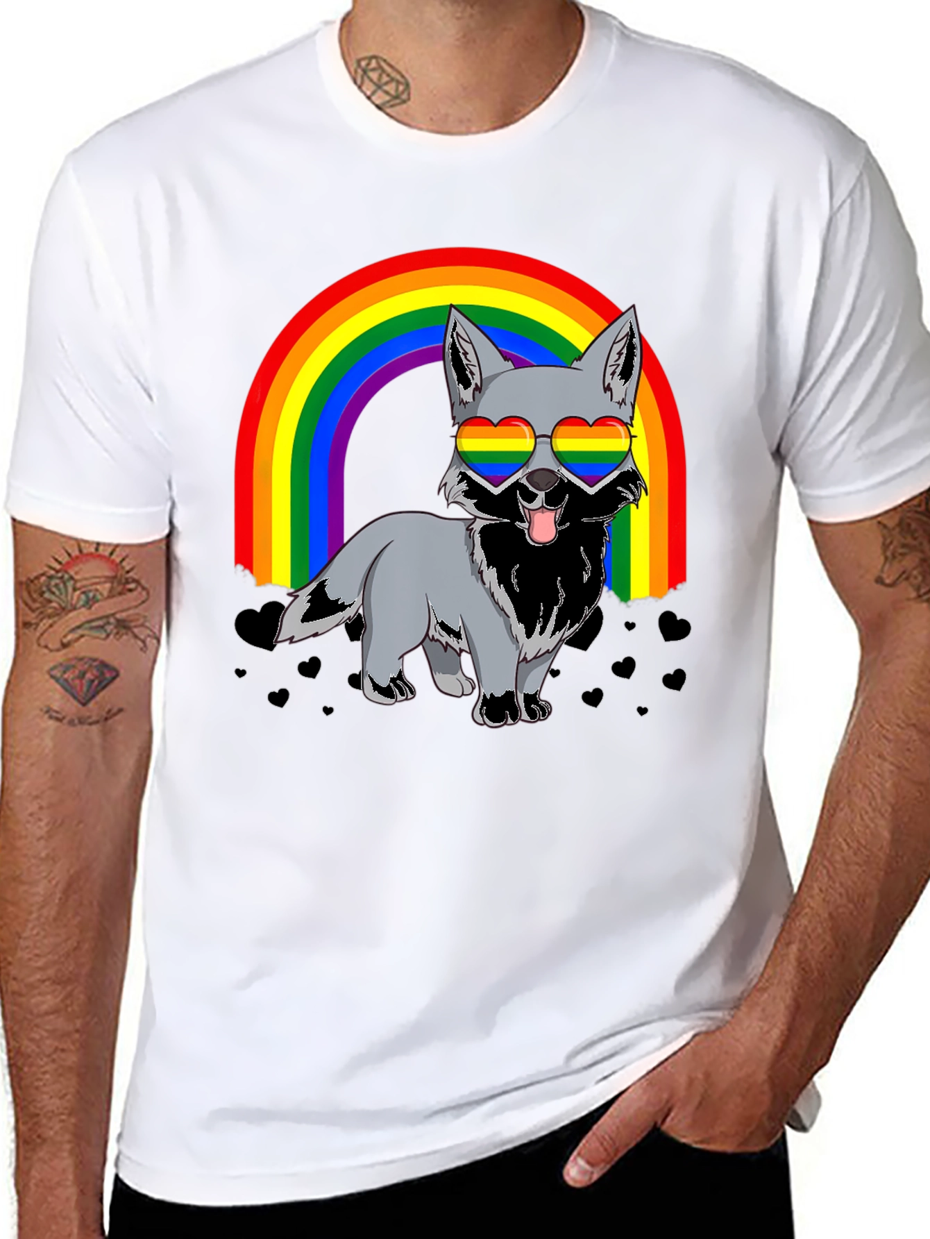 Black Rainbow Wolf Graphic T-Shirt - Pride Apparel view 8