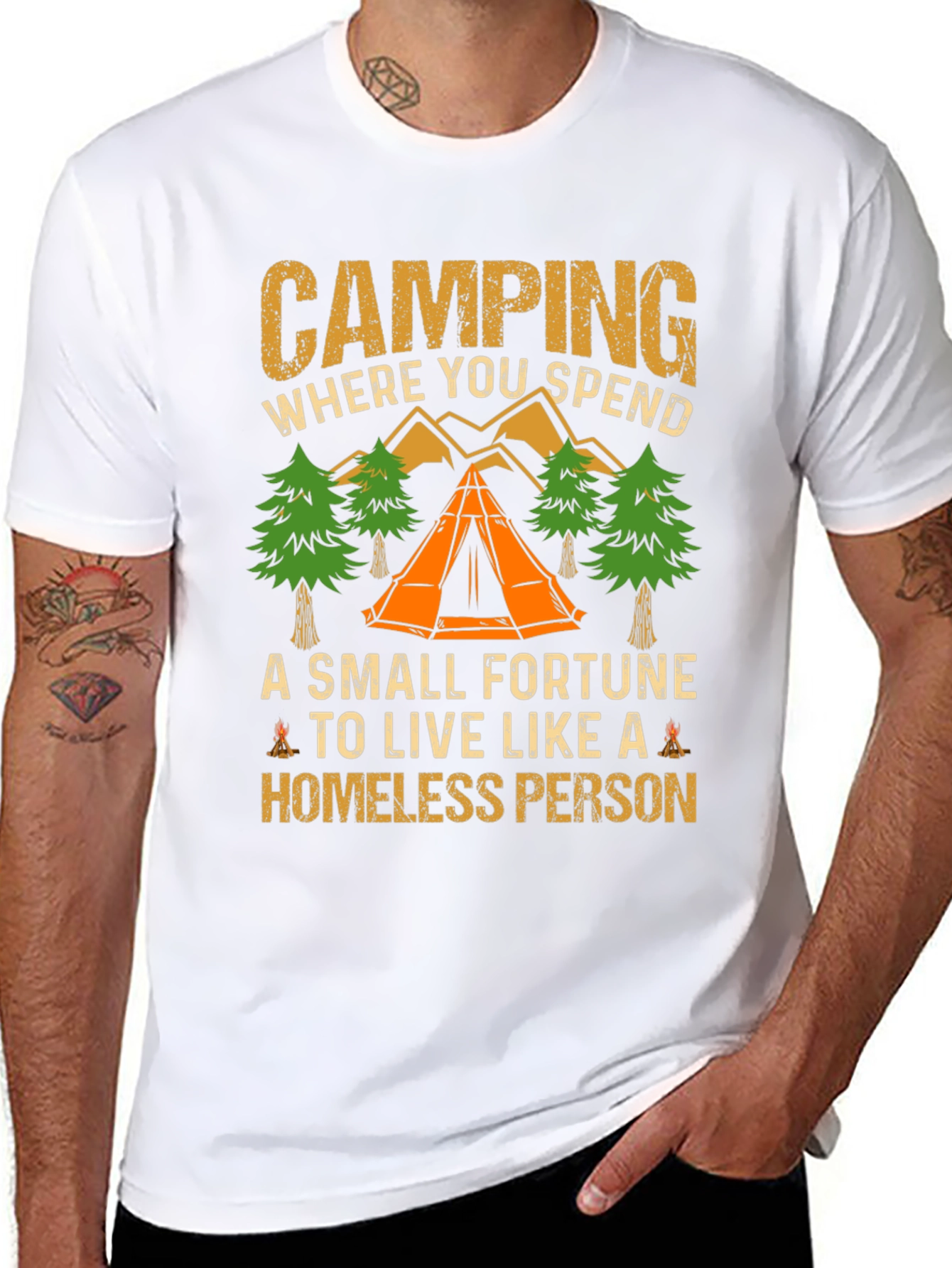 Black Camping Quote T-Shirt - Live Like a Homeless Person view 8