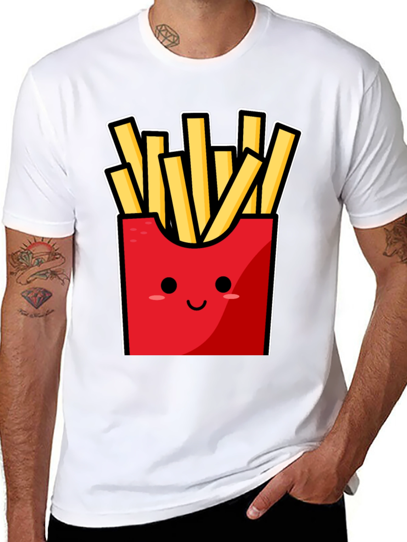 Black Funny Fries T-Shirt - Cute Cartoon Food Graphic Tee view 8