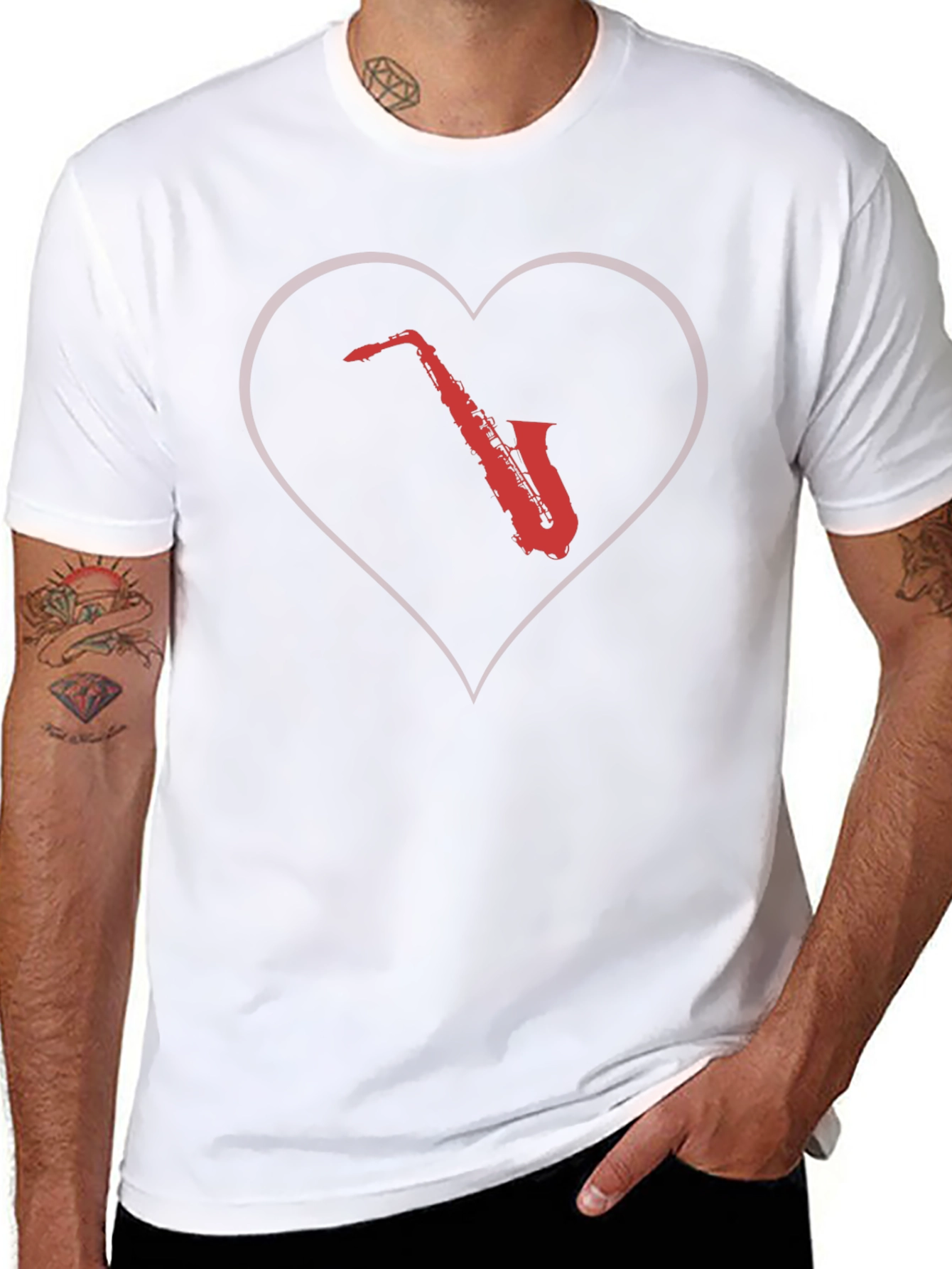 Black Saxophone Heart Graphic Tee - Cool Music Lover T-Shirt view 8