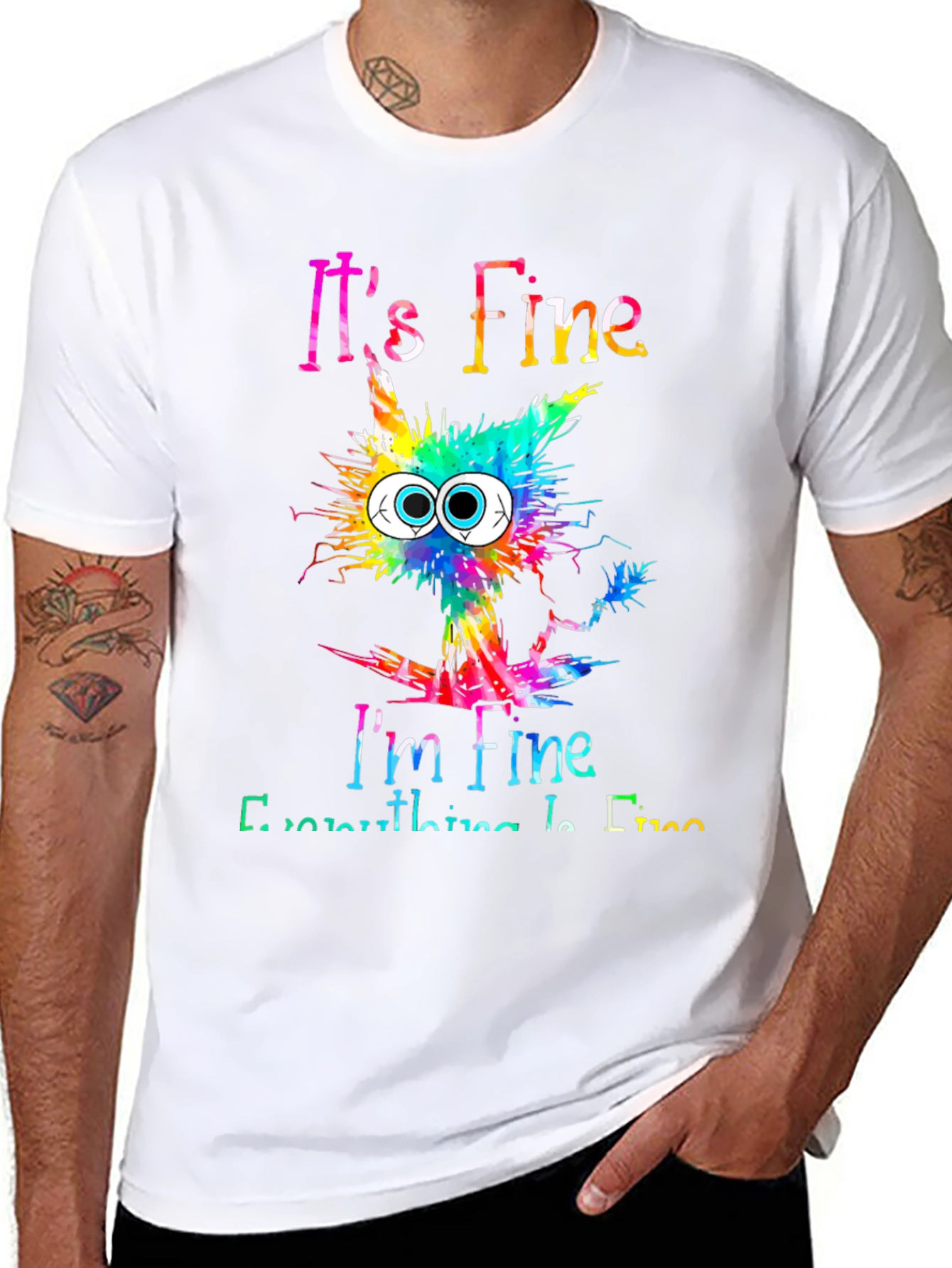 Black It's Fine I'm Fine Cat Graphic Tee view 8
