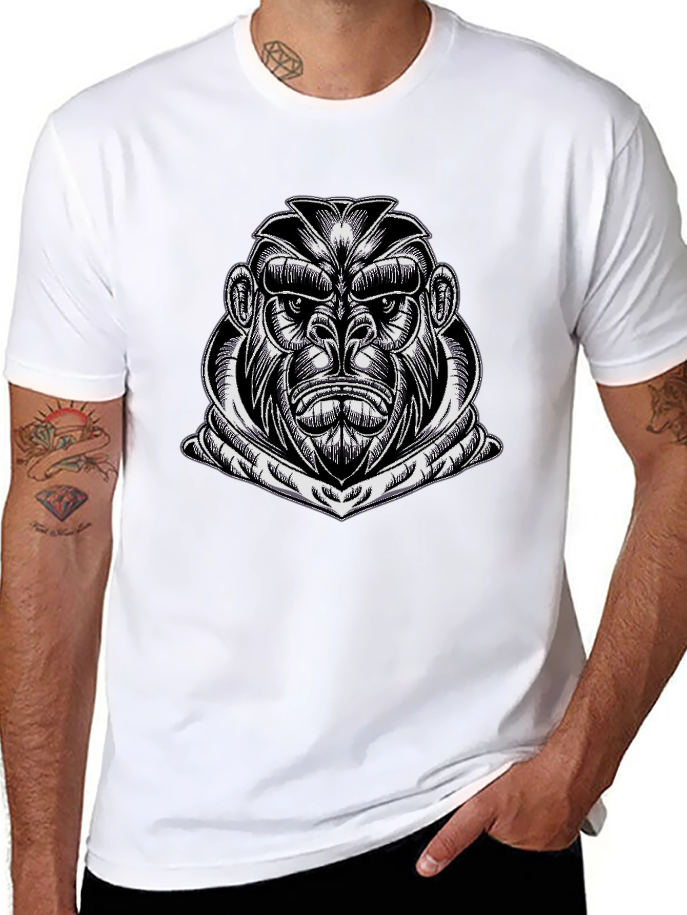Black Gorilla Graphic Tee - Black Cotton Casual Wear view 8