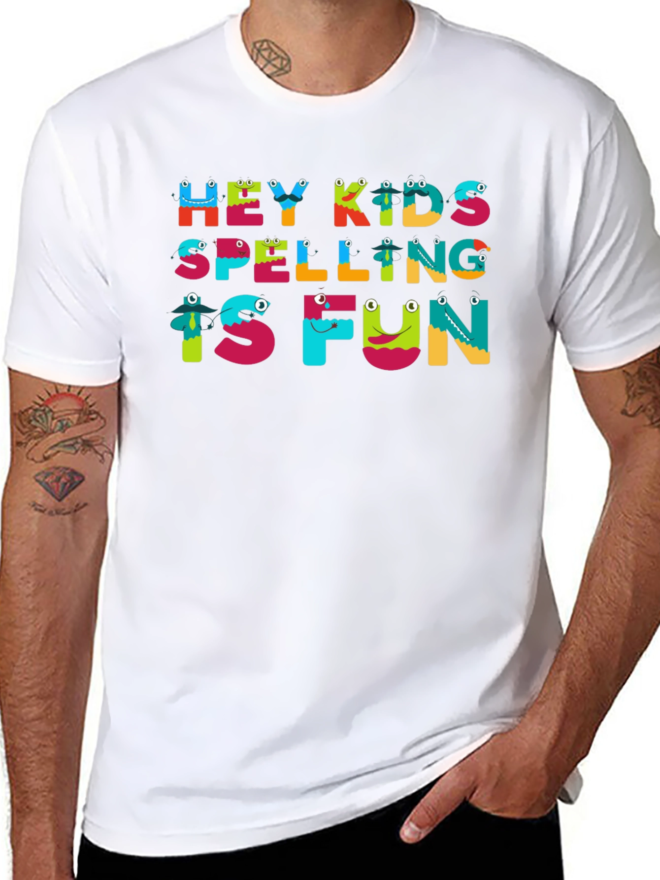 Black Hey Kids Spelling is Fun Black T-Shirt view 8