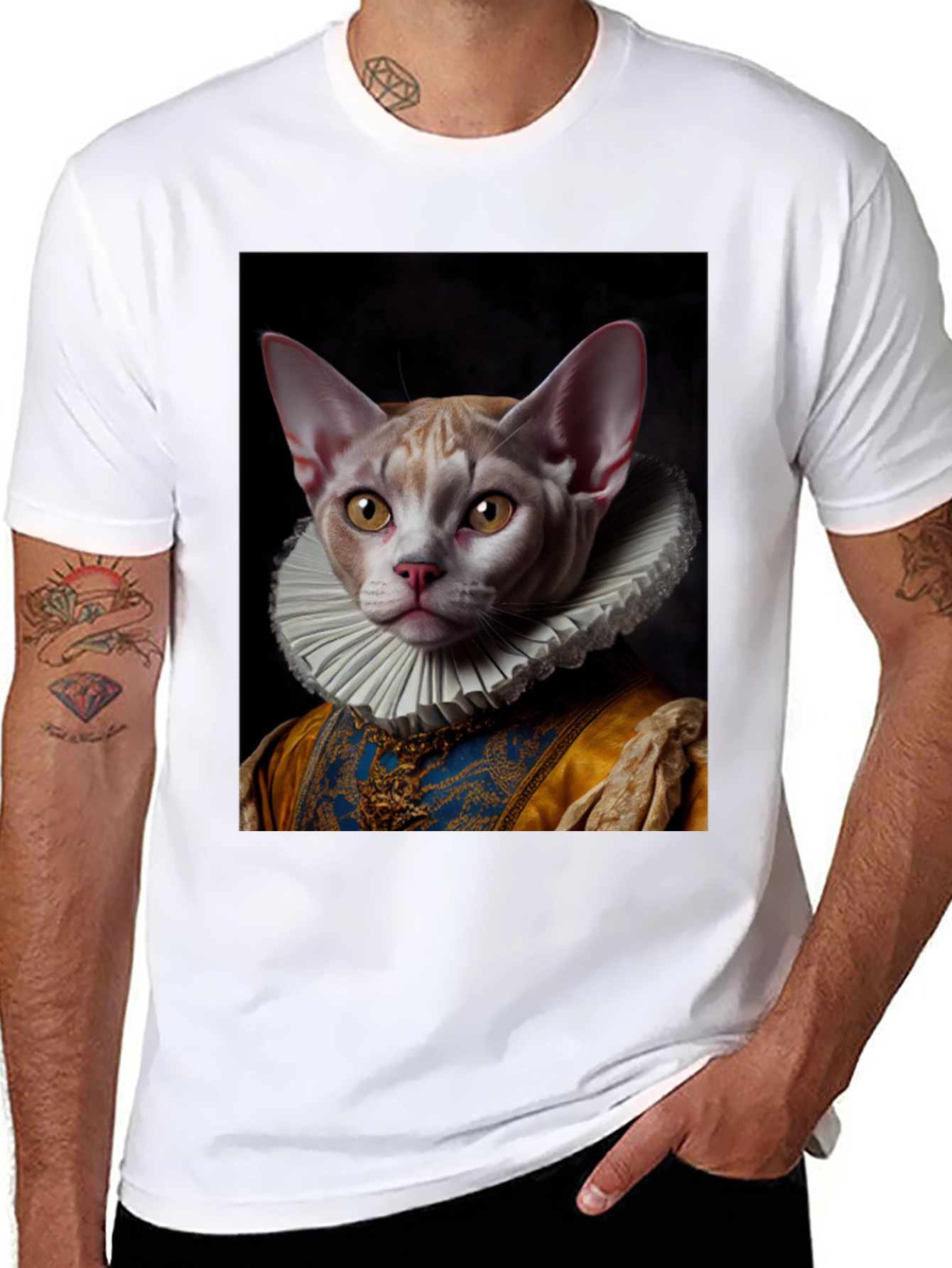Black Renaissance Cat T-Shirt - Unique Artistic Design view 8