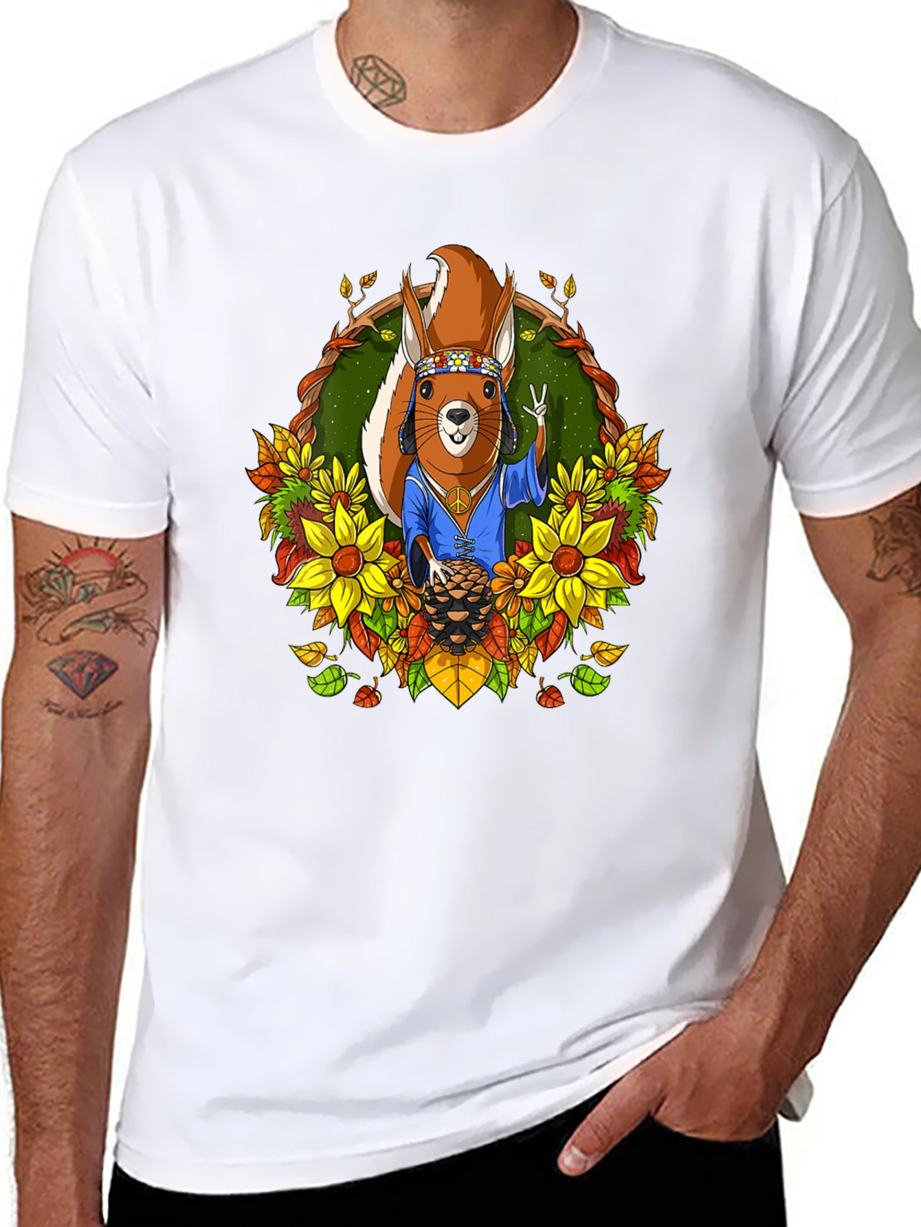 Black Hippie Squirrel T-Shirt: Peace, Love, & Nuts view 8