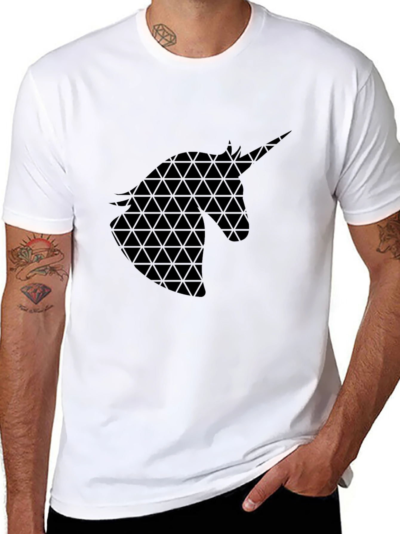 Black Geometric Unicorn Graphic Black T-Shirt view 8