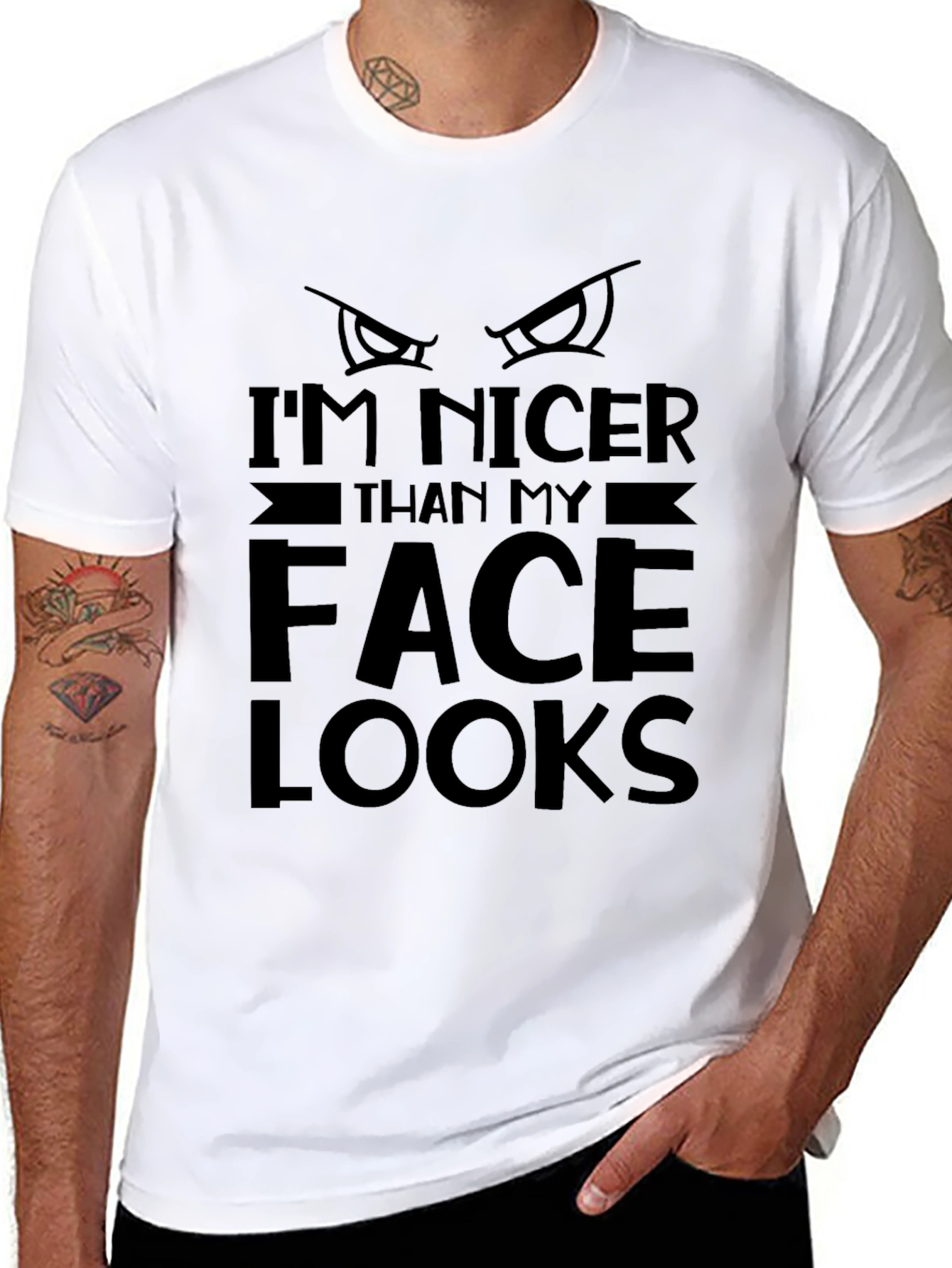 Black Funny "I'm Nicer Than My Face Looks" Black Graphic Tee view 8