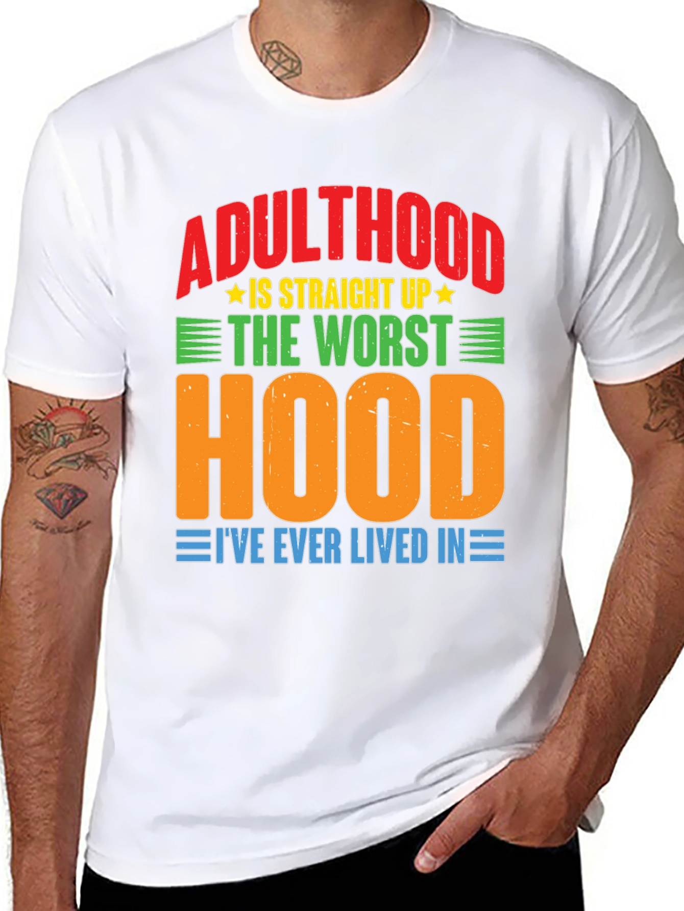 Black Adulthood Worst Hood Graphic T-Shirt view 8
