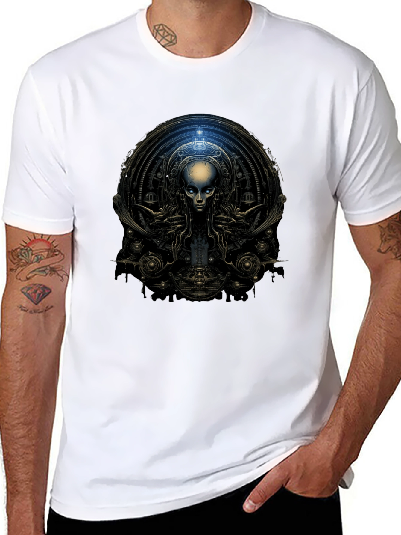 Black Surreal Alien Graphic Black T-Shirt view 8