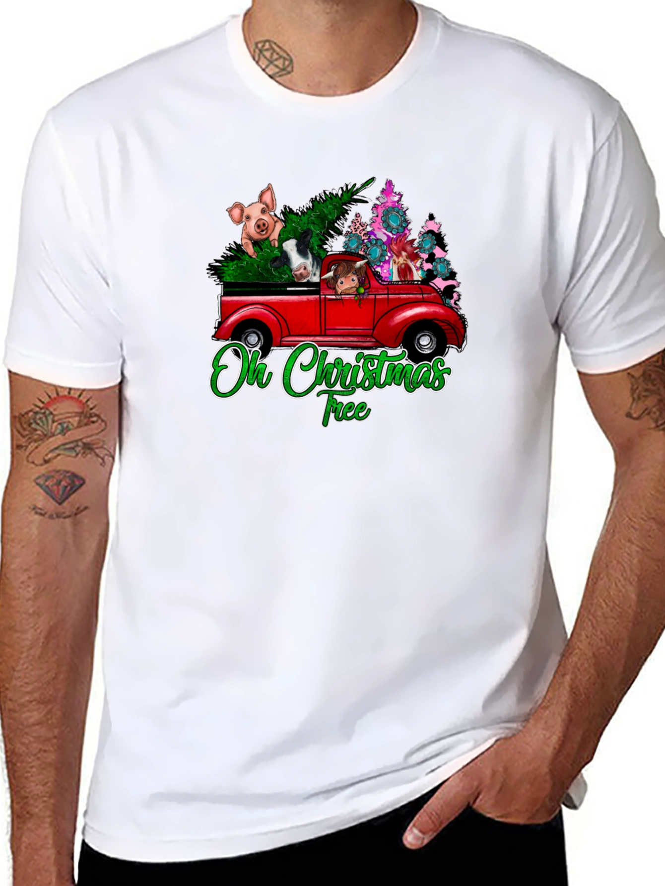 Black Oh Christmas Tree Animals Truck T-Shirt view 8