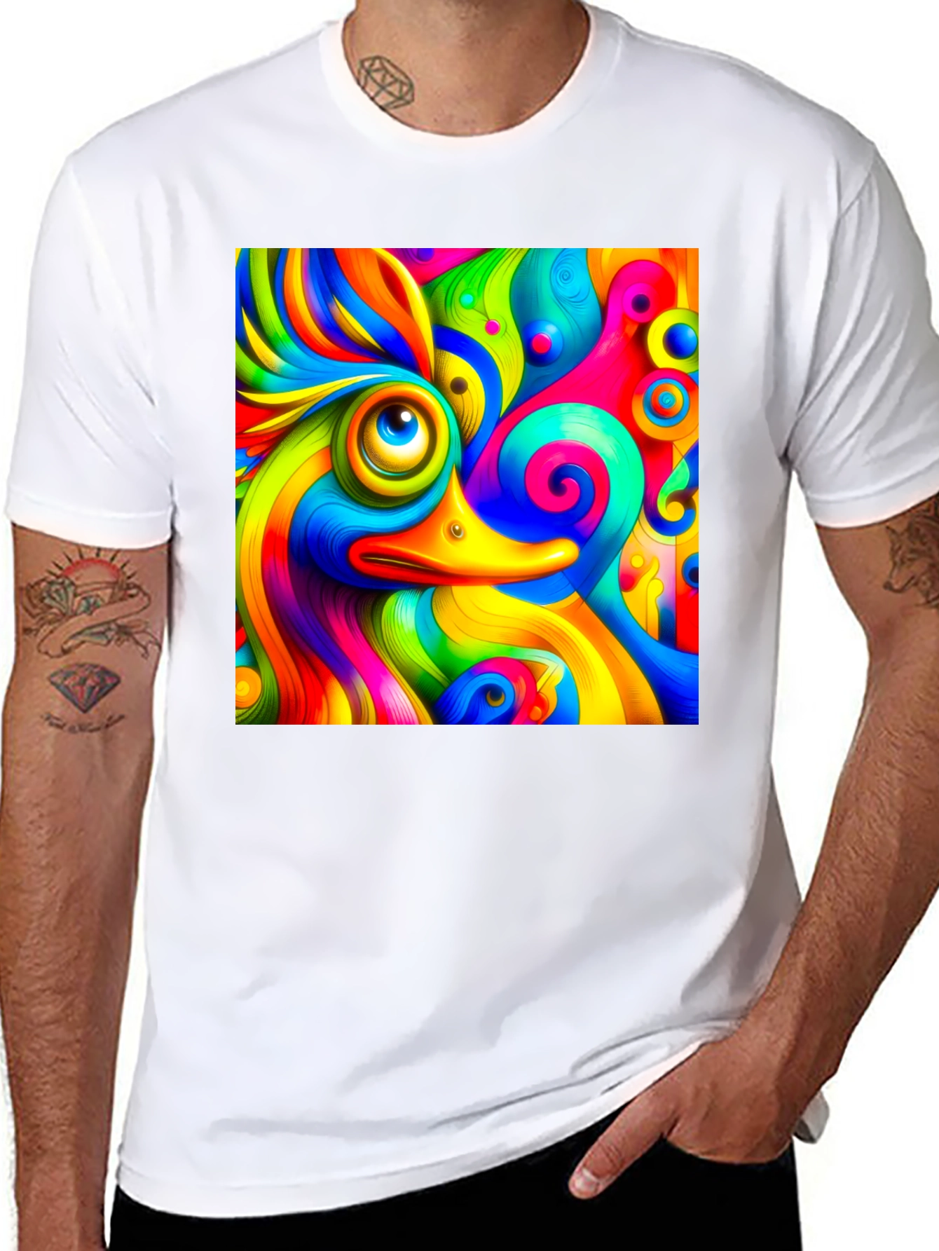 Black Psychedelic Duck Graphic Tee - Vibrant Colors view 8