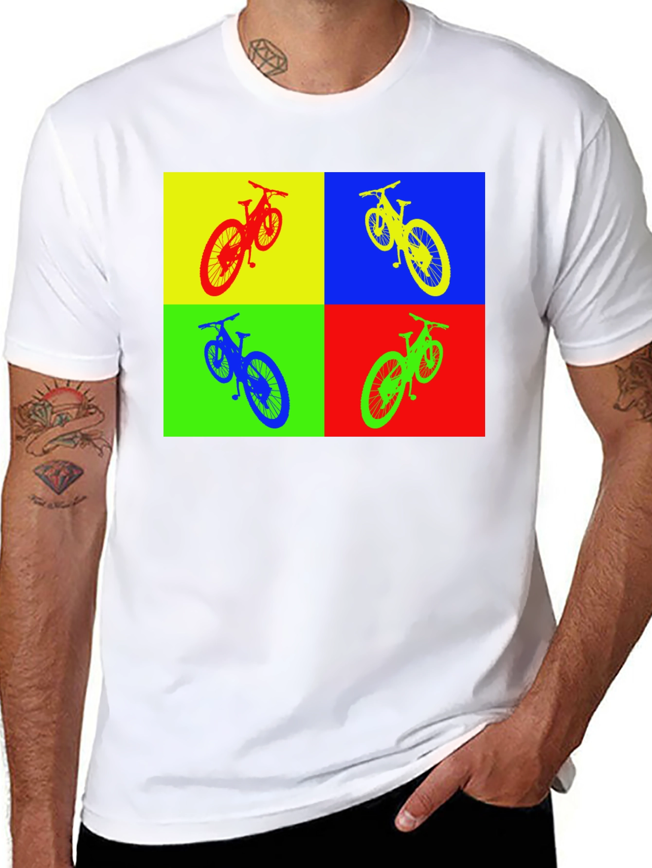 Black Pop Art Bike T-Shirt - Colorful Cycling Tee view 8