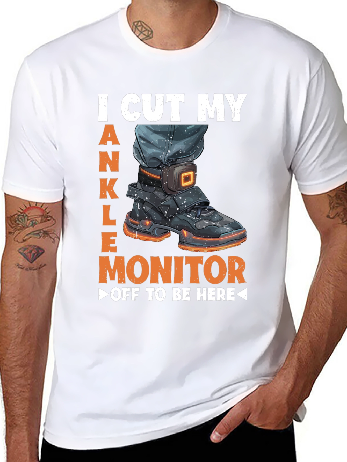 Black Ankle Monitor Cut Off T-Shirt Funny Humor Novelty Tee view 8