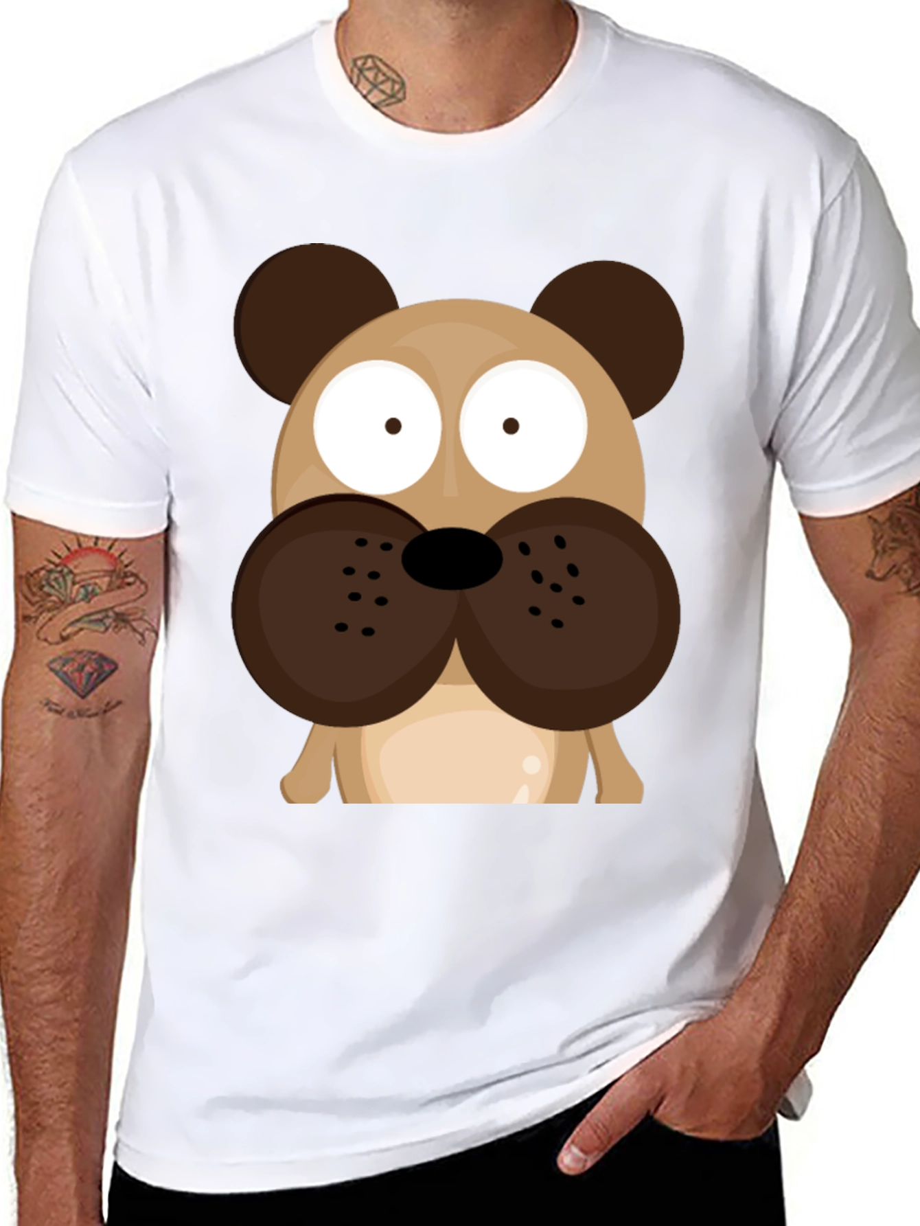 Black Cartoon Dog Graphic T-Shirt - Men's Black Tee view 8