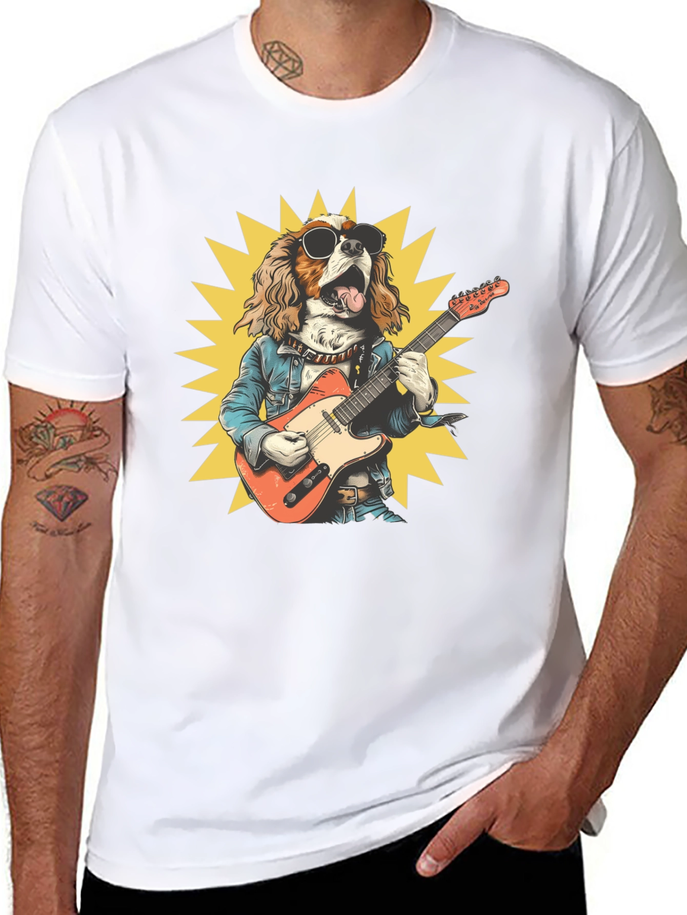 Black Dog Rocker T-Shirt: Cool Canine Guitarist view 8