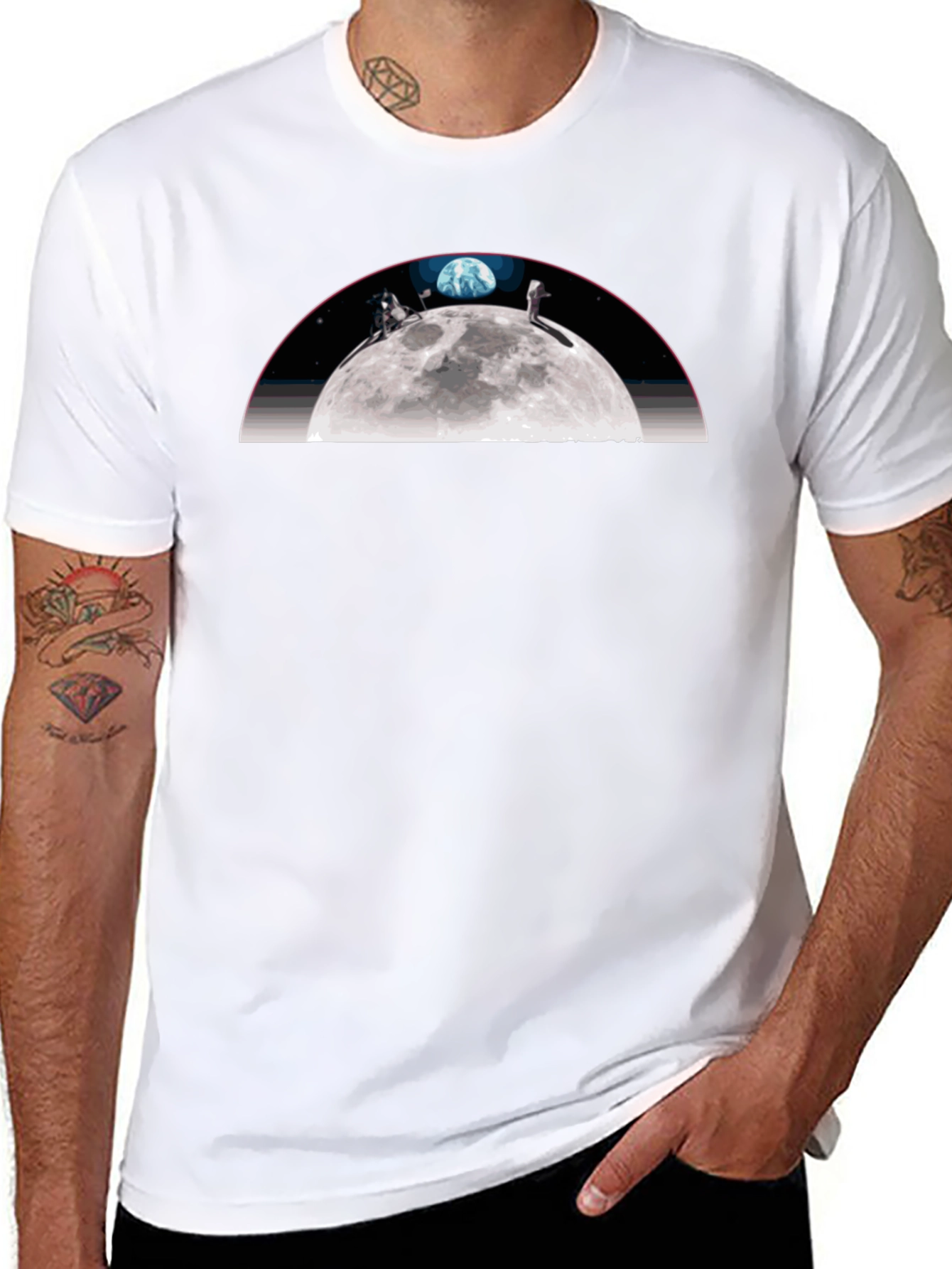 Black Moon Landing Graphic Tee - Black Crew Neck T-Shirt view 8
