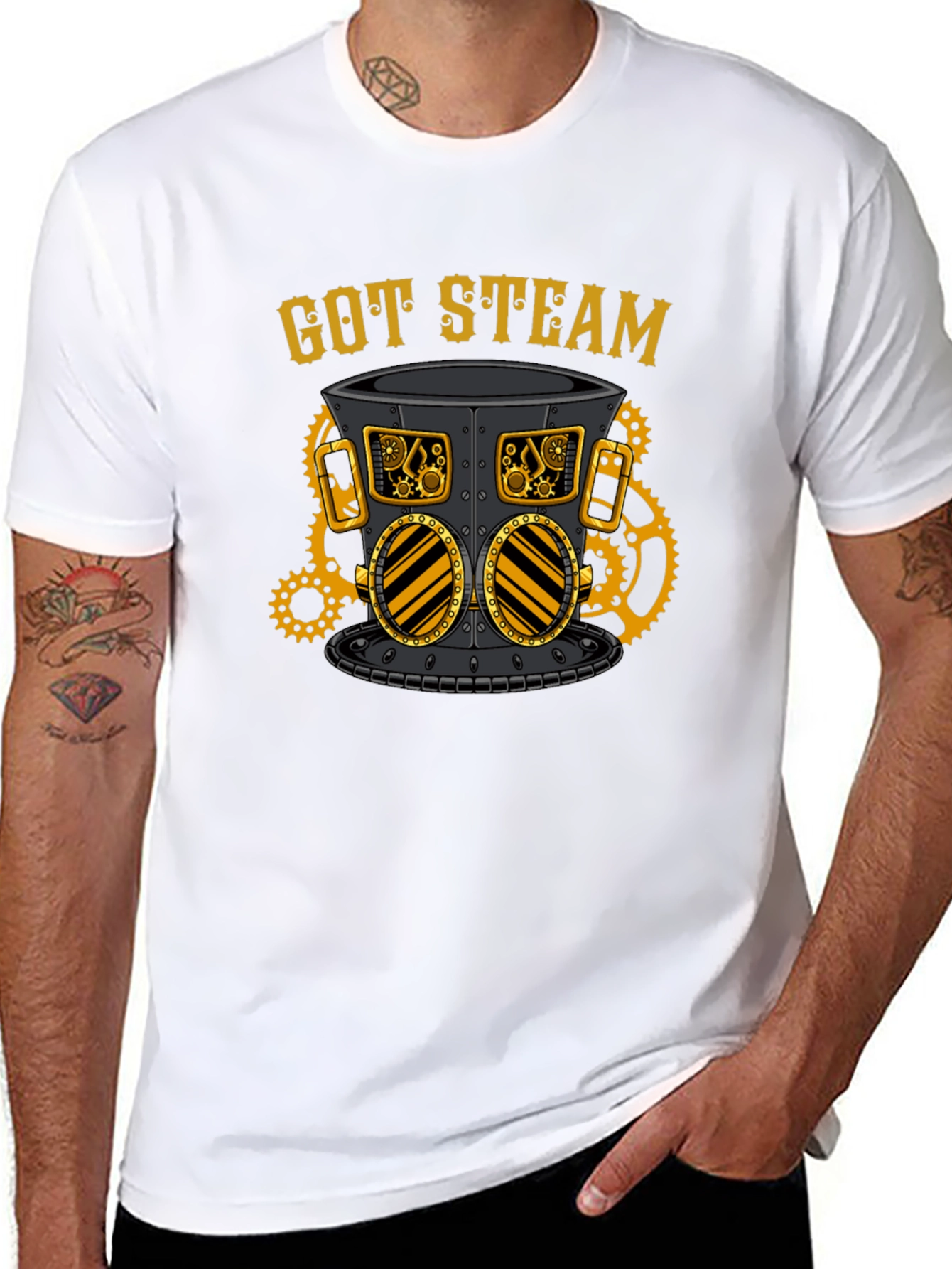 Black Steampunk "Got Steam" Graphic Tee view 8