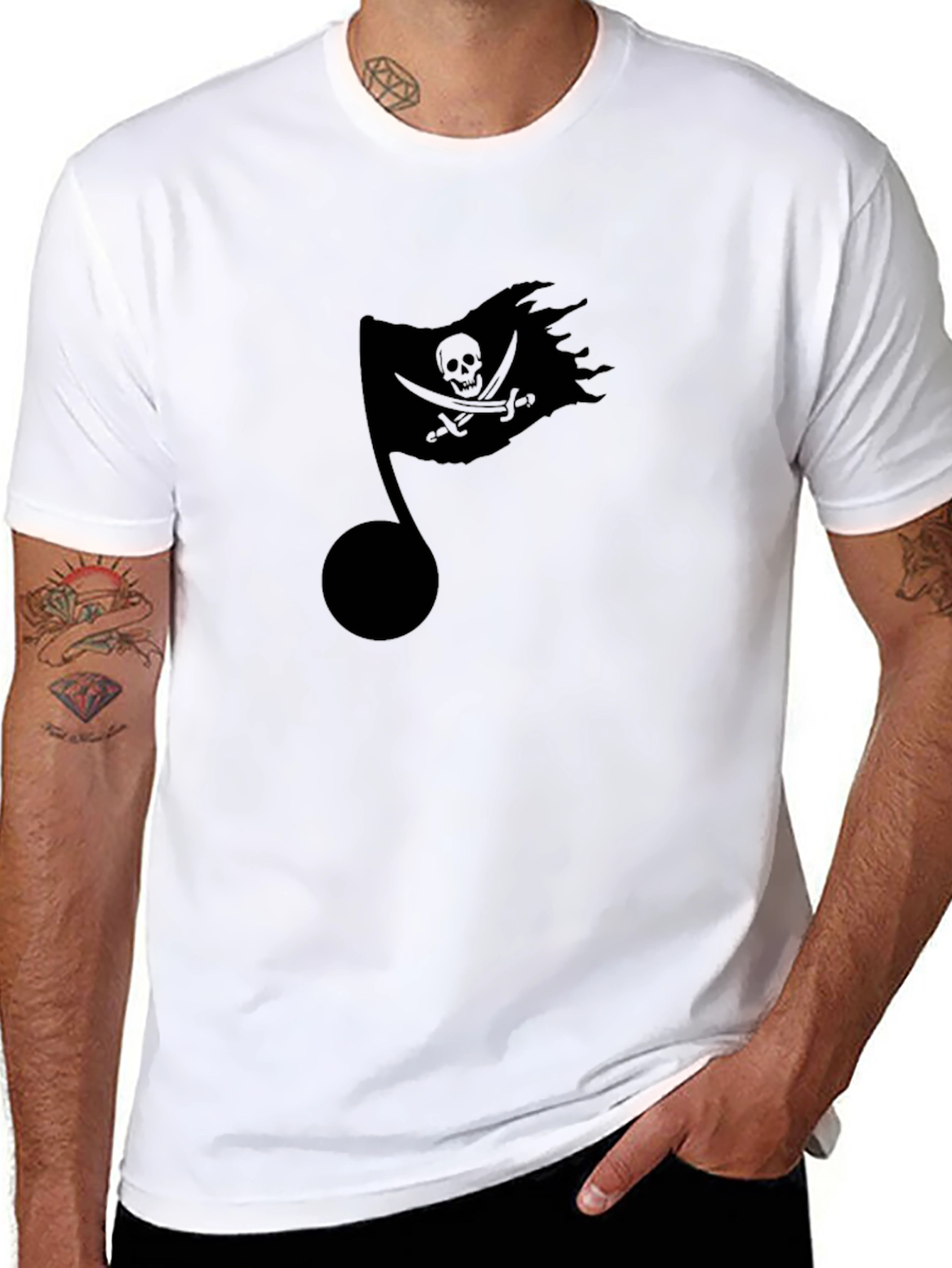 Black Pirate Flag Music Note Black T-Shirt view 8