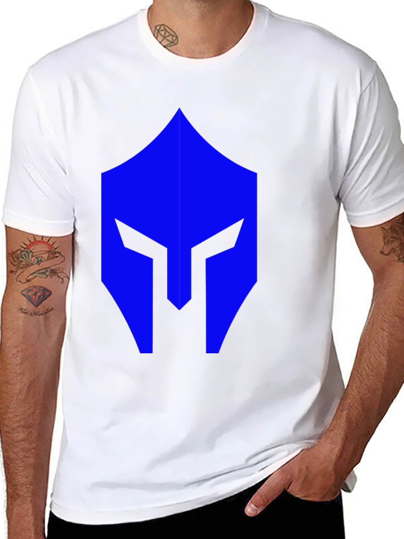 Black Blue Spartan Helmet Graphic Black T-Shirt view 8