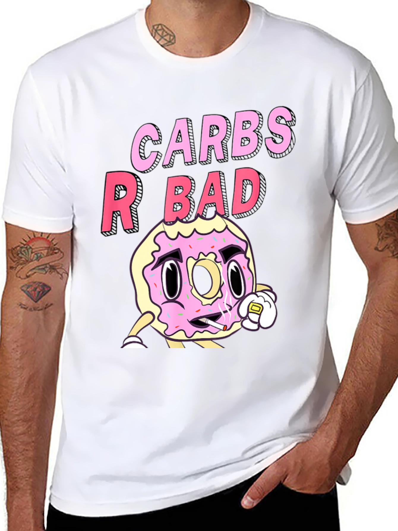 Black Carbs R Bad T-Shirt Funny Donut Design view 8