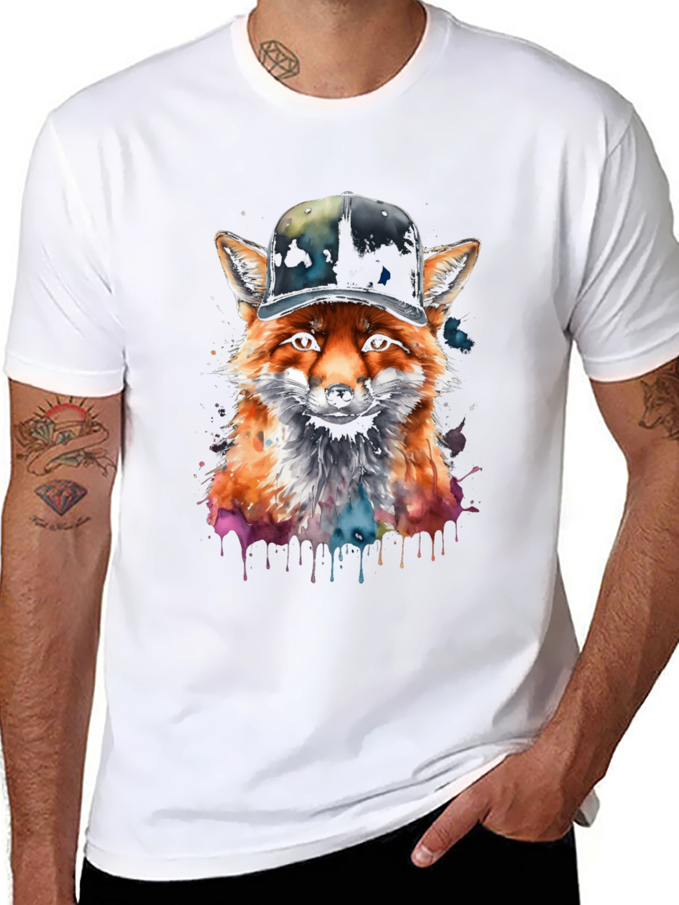 Black Fox in Hat Graphic Tee - Trendy Streetwear view 8
