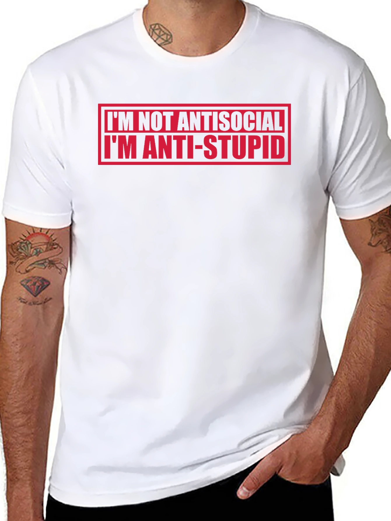 Black Anti-Stupid Statement Black T-Shirt view 8