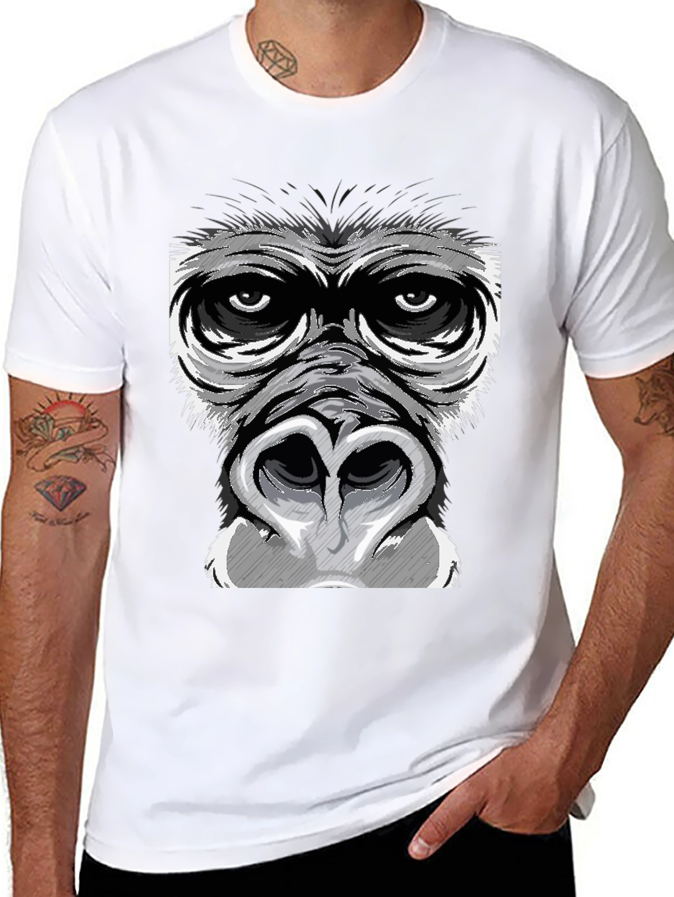 Black Gorilla Face Graphic Print Black T-Shirt view 8