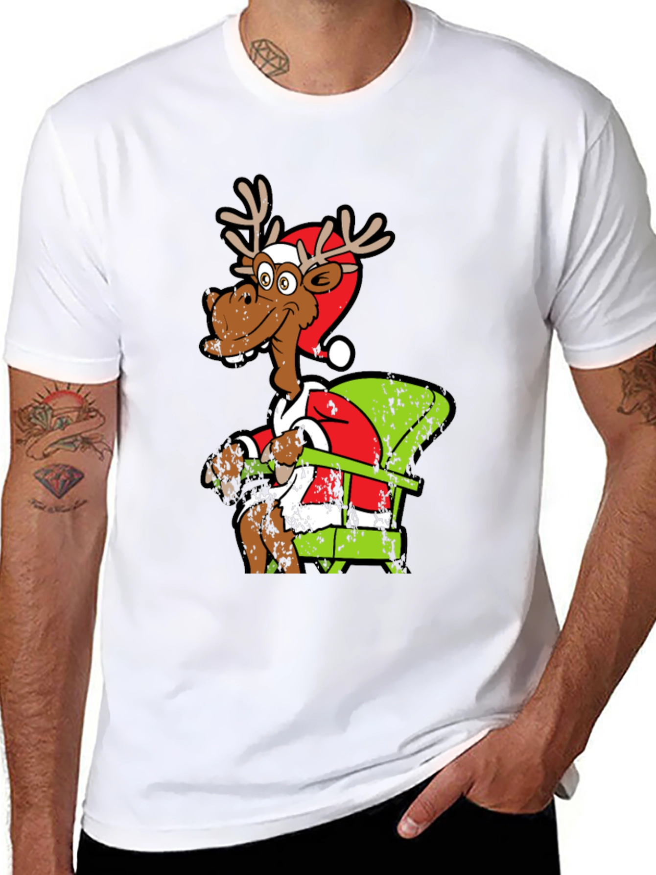Black Funny Reindeer Santa T-Shirt view 8