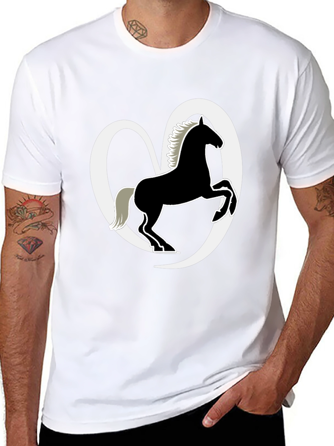 Black Horse Lover's Tee - Black Cotton Blend Shirt view 8