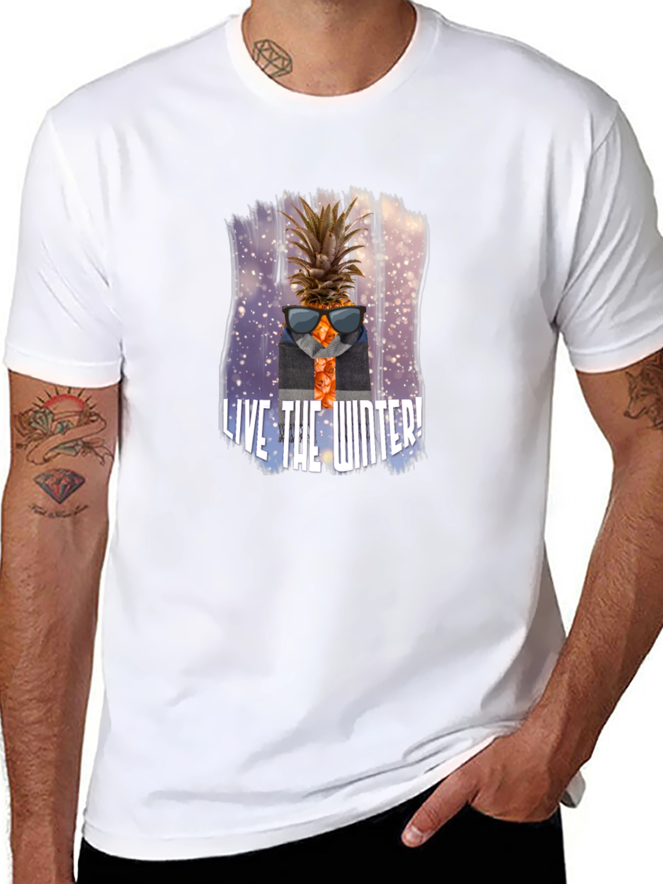 Black Pineapple Winter T-Shirt - Men's Black Graphic Tee view 8