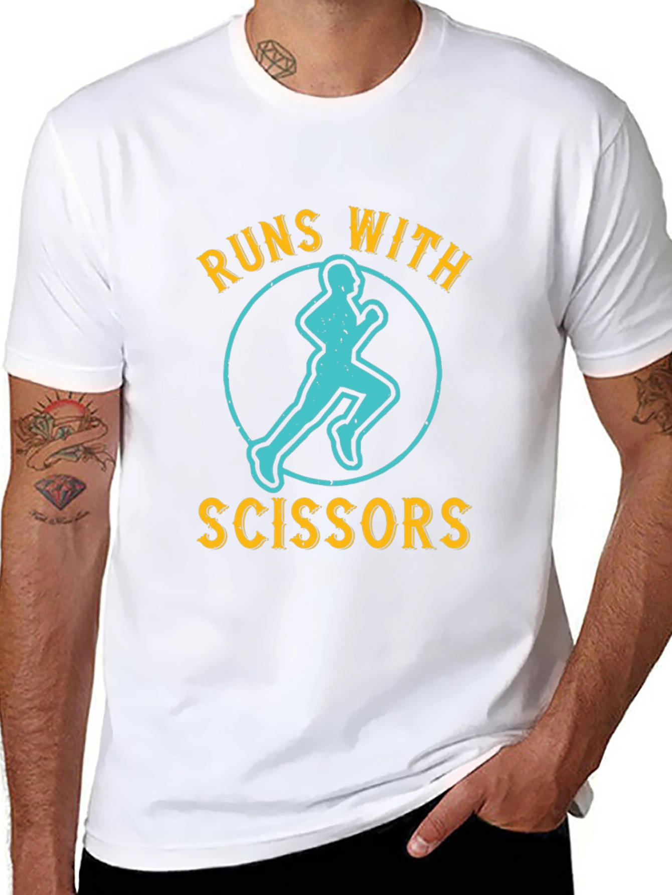 Black Runs With Scissors Graphic Tee - Funny Running T-Shirt view 8