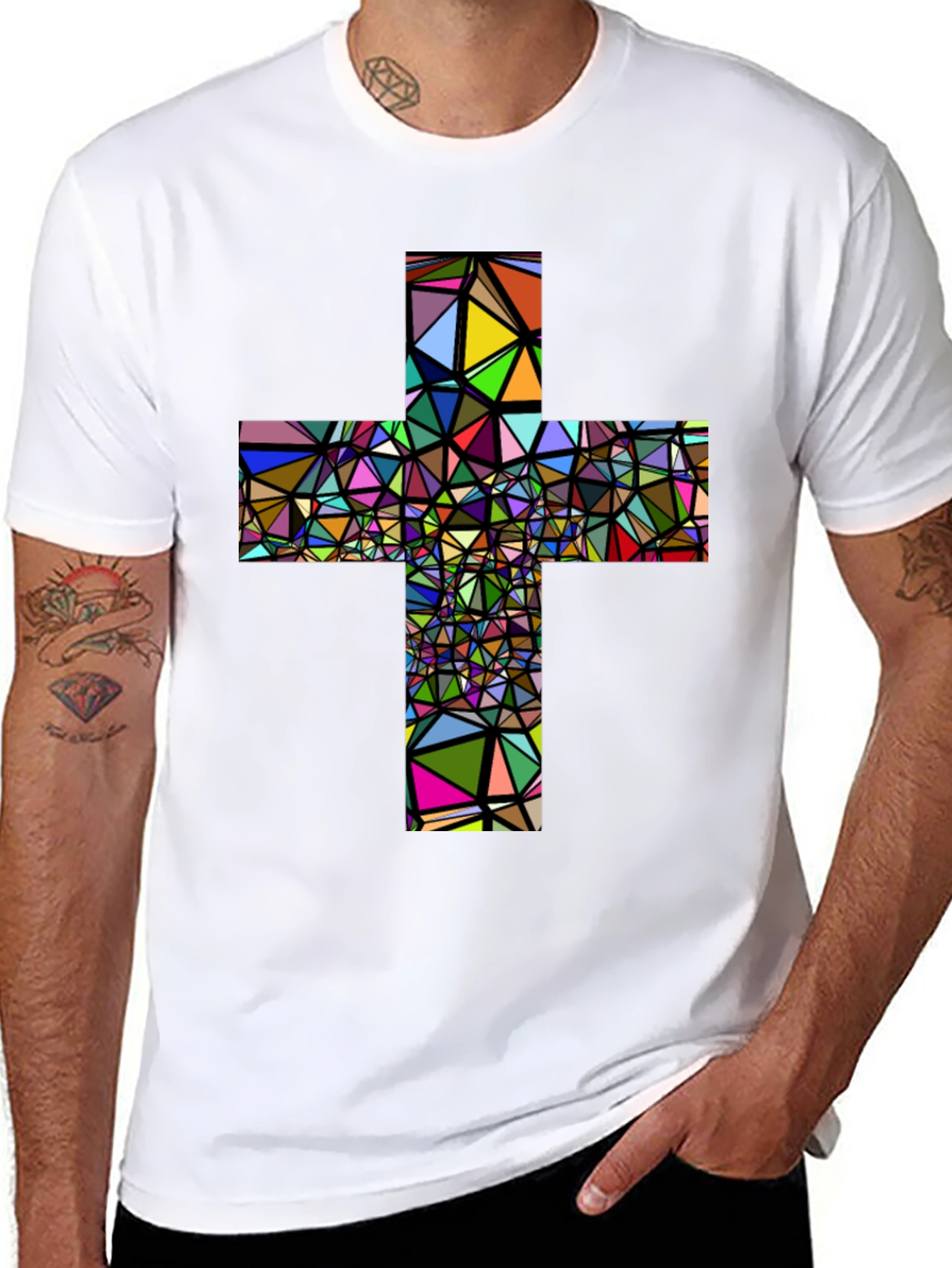 Black Geometric Cross Graphic T-Shirt - Black view 8