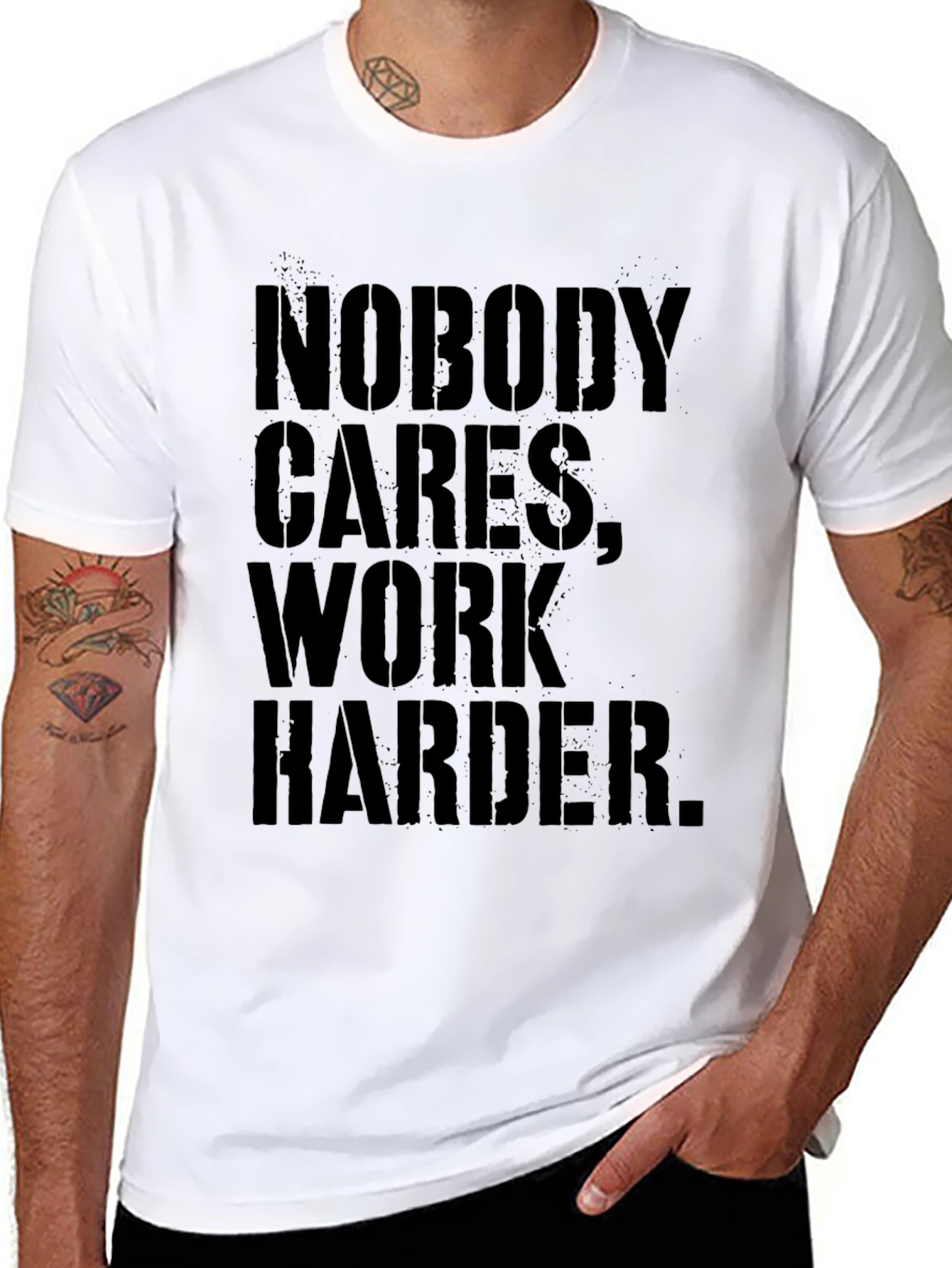 Black Motivational 'Nobody Cares, Work Harder' T-Shirt view 8