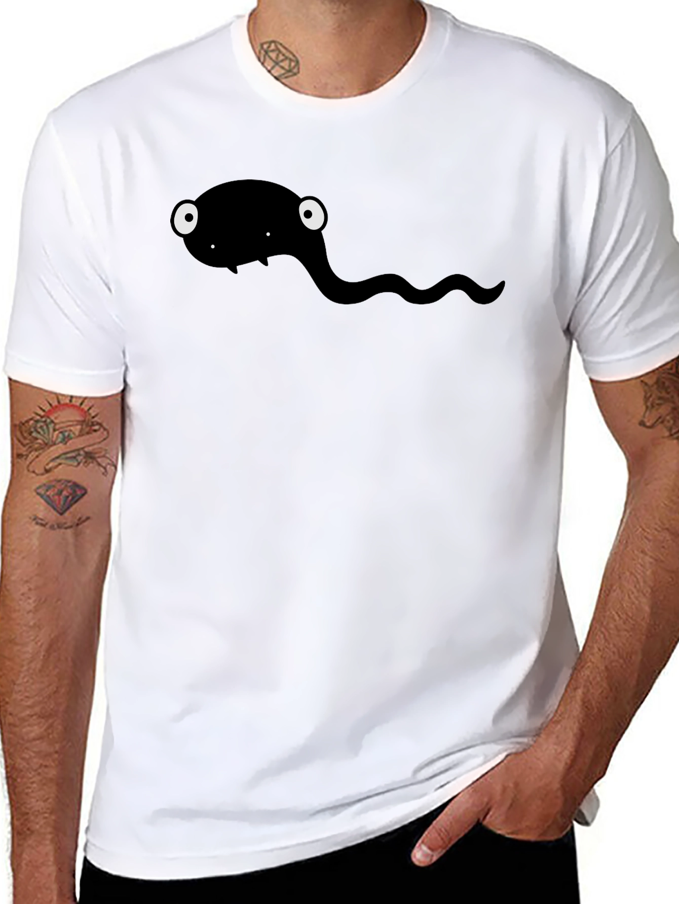 Black Cartoon Tadpole Graphic T-Shirt - Black view 8
